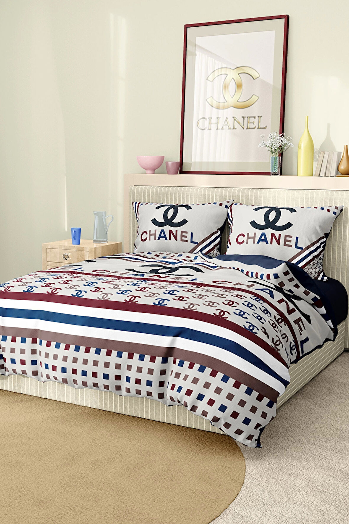 Marka Nevresim Takımı Çift Kişilik Pamuklu Saten Kumaş 6 Parça 3D Dijital Baskı Duvet Cover Set