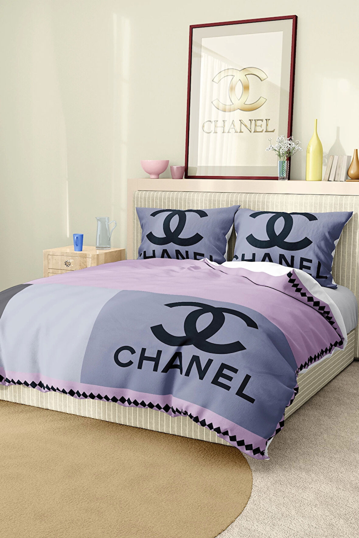 Marka Nevresim Takımı Çift Kişilik Pamuklu Saten Kumaş 6 Parça 3D Dijital Baskı Duvet Cover Set