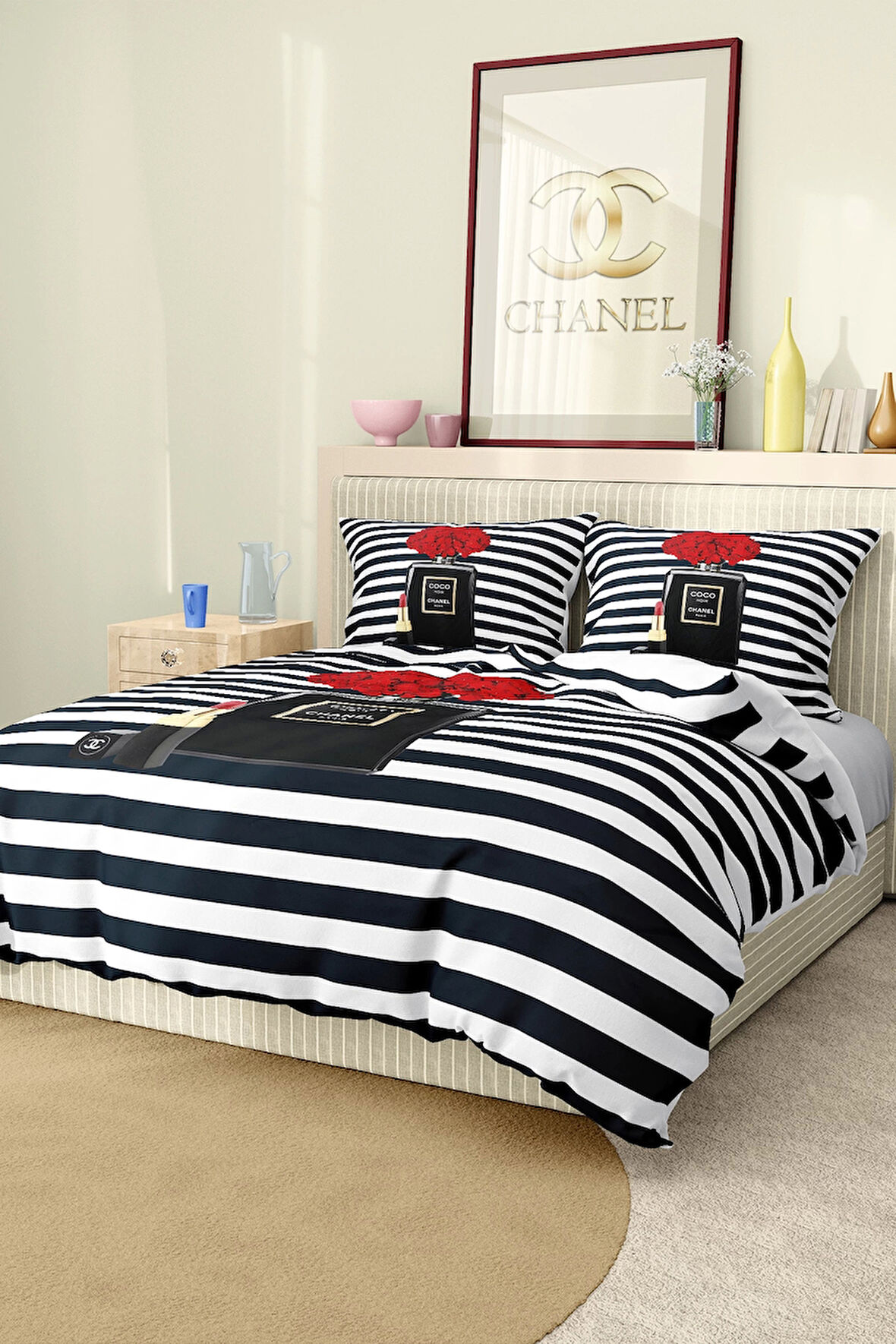 Marka Nevresim Takımı Çift Kişilik Pamuklu Saten Kumaş 6 Parça 3D Dijital Baskı Duvet Cover Set