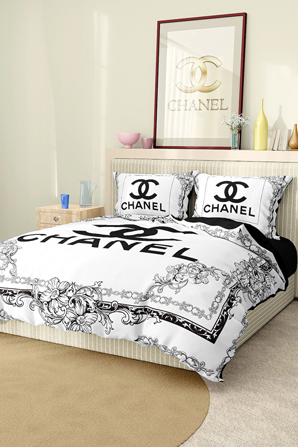 Marka Nevresim Takımı Çift Kişilik Pamuklu Saten Kumaş 6 Parça 3D Dijital Baskı Duvet Cover Set