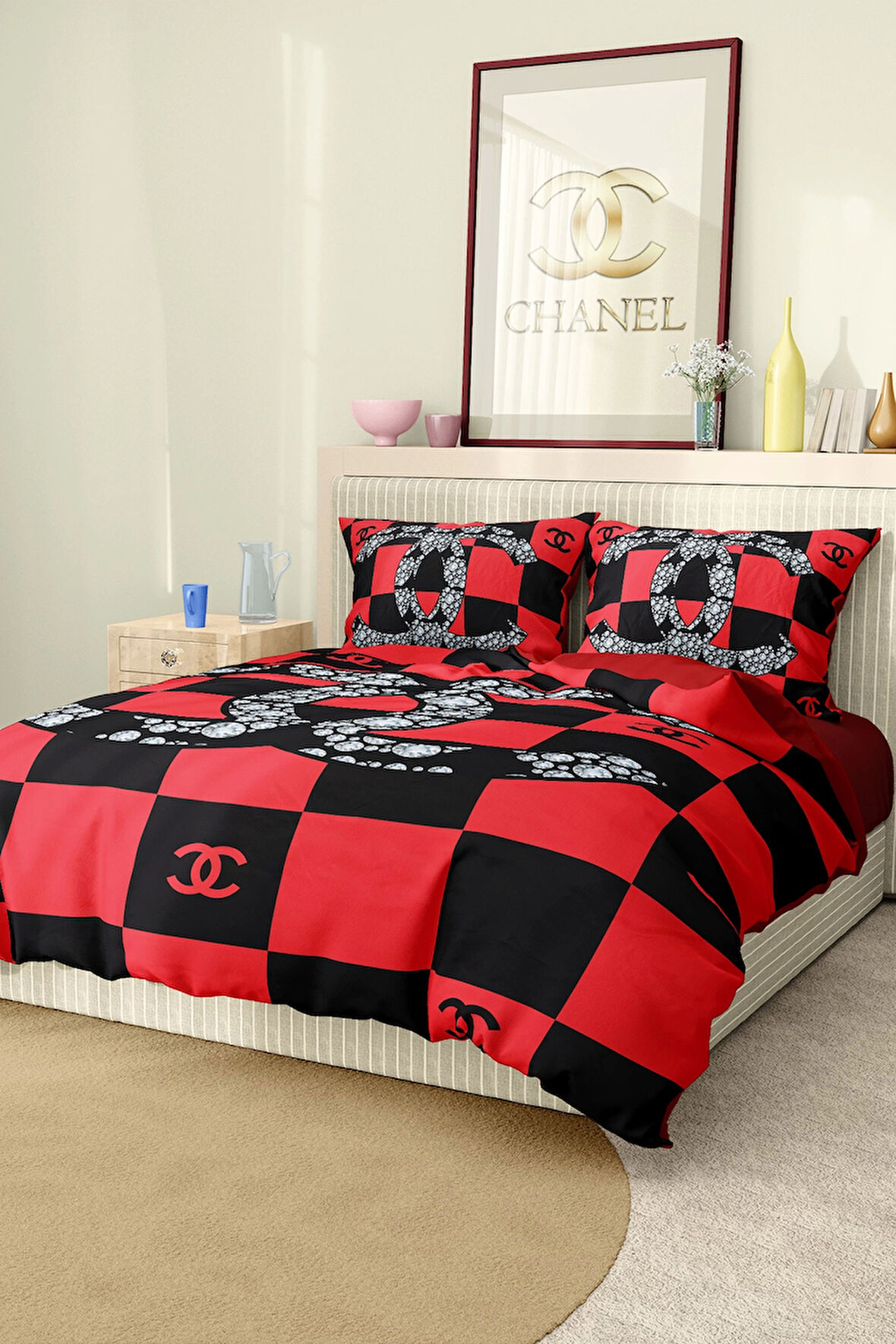 Marka Nevresim Takımı Çift Kişilik Pamuklu Saten Kumaş 6 Parça 3D Dijital Baskı Duvet Cover Set