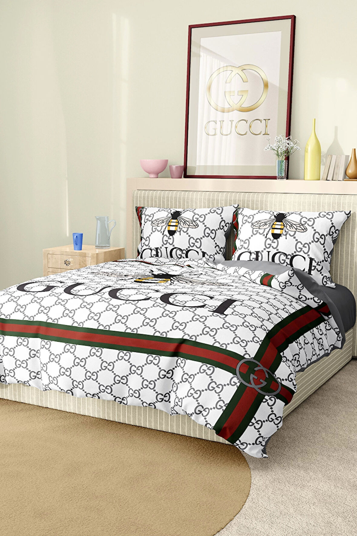 Marka Nevresim Takımı Çift Kişilik Pamuklu Saten Kumaş 6 Parça 3D Dijital Baskı Duvet Cover Set