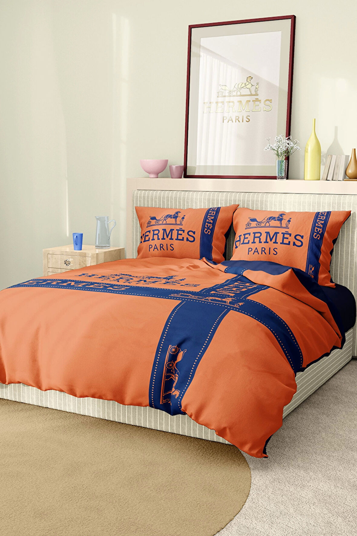 Marka Nevresim Takımı Çift Kişilik Pamuklu Saten Kumaş 6 Parça 3D Dijital Baskı Duvet Cover Set