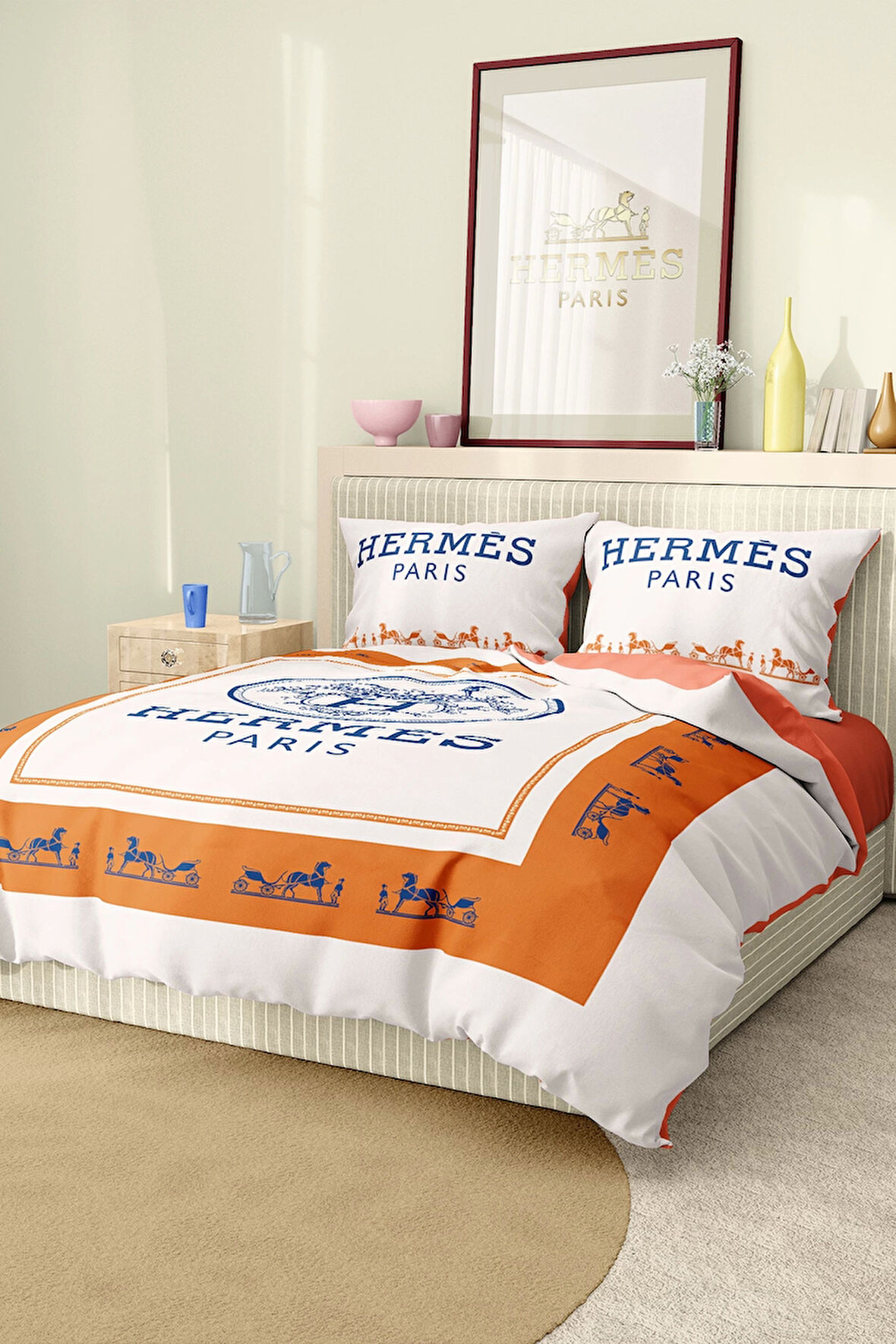 Marka Nevresim Takımı Çift Kişilik Pamuklu Saten Kumaş 6 Parça 3D Dijital Baskı Duvet Cover Set