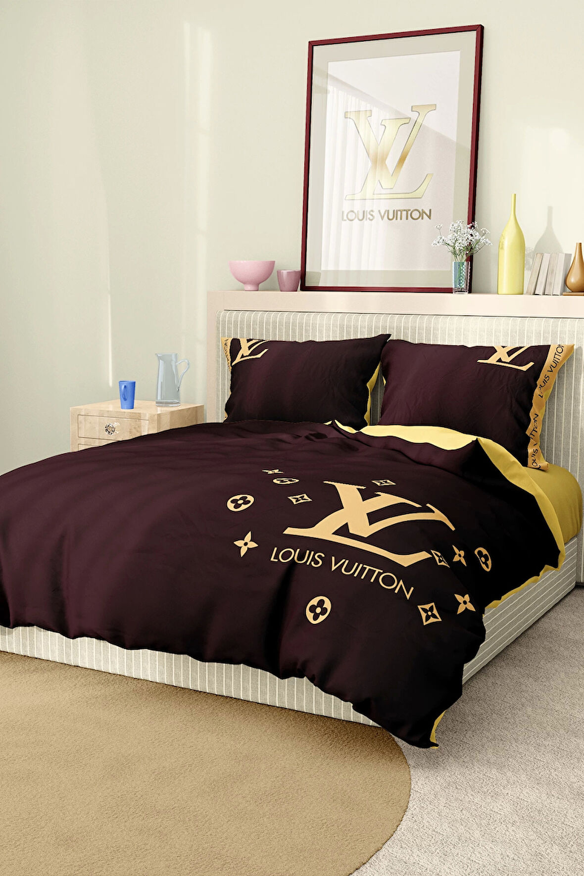 Marka Nevresim Takımı Çift Kişilik Pamuklu Saten Kumaş 6 Parça 3D Dijital Baskı Duvet Cover Set