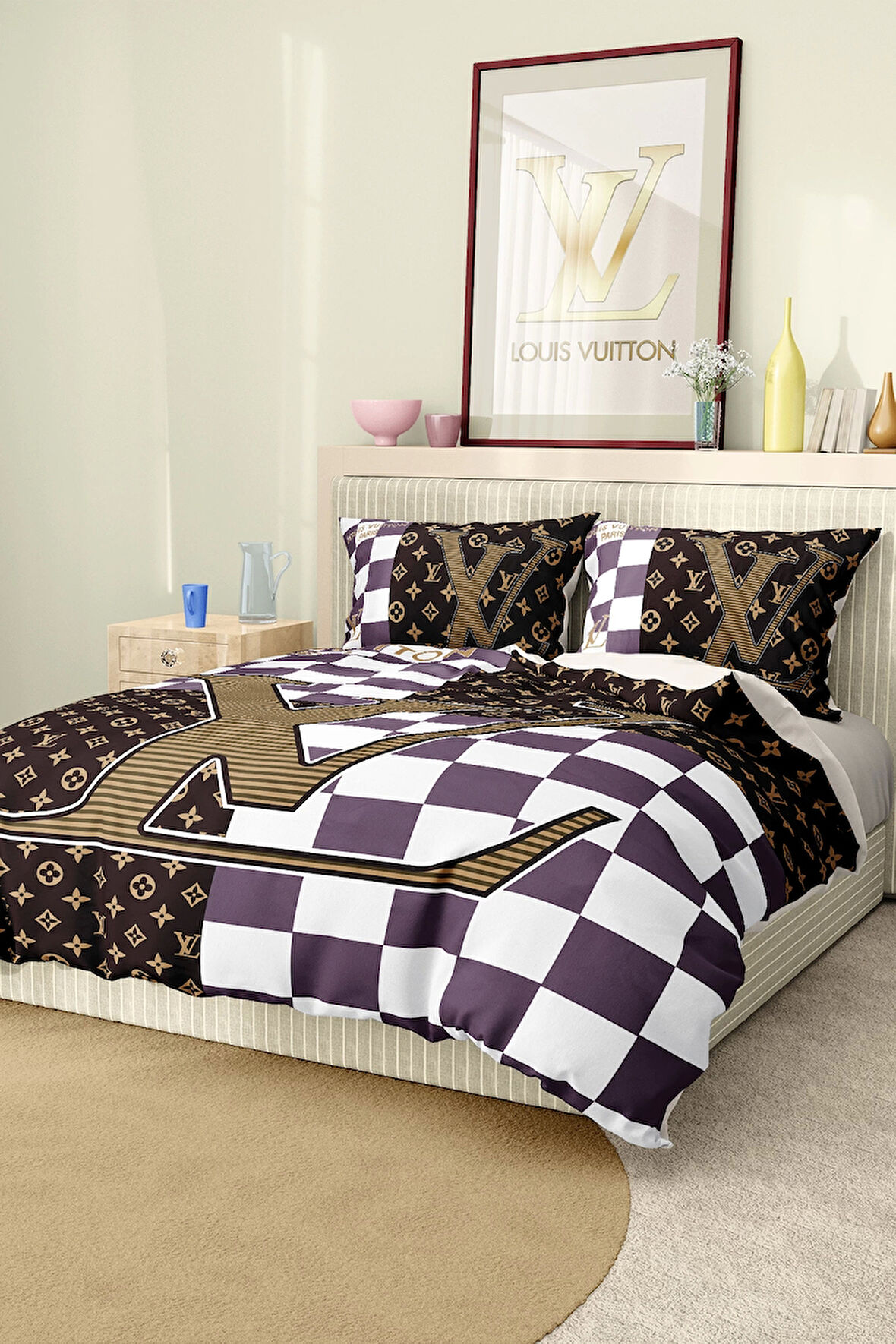 Marka Nevresim Takımı Çift Kişilik Pamuklu Saten Kumaş 6 Parça 3D Dijital Baskı Duvet Cover Set