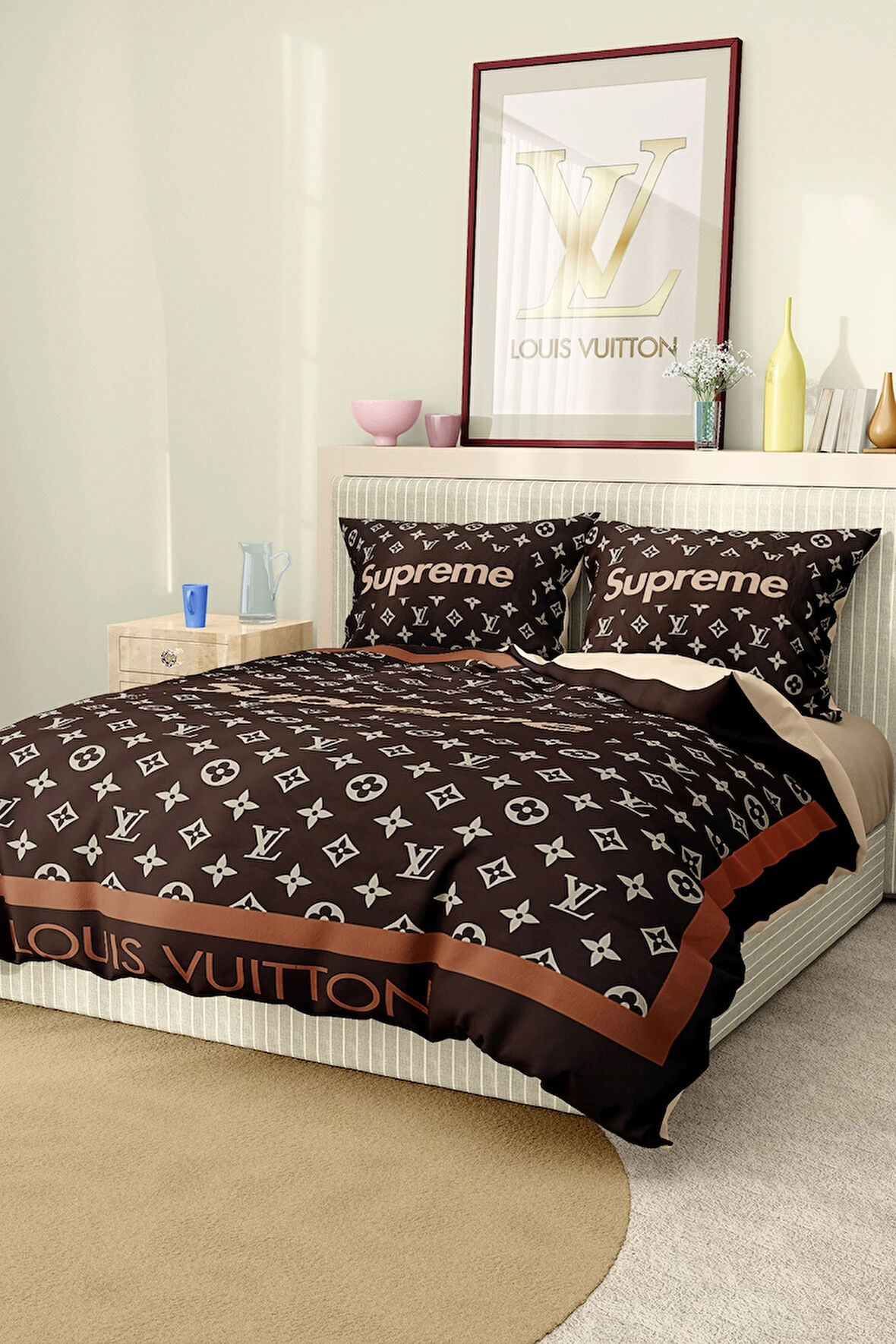 Marka Nevresim Takımı Çift Kişilik Pamuklu Saten Kumaş 6 Parça 3D Dijital Baskı Duvet Cover Set