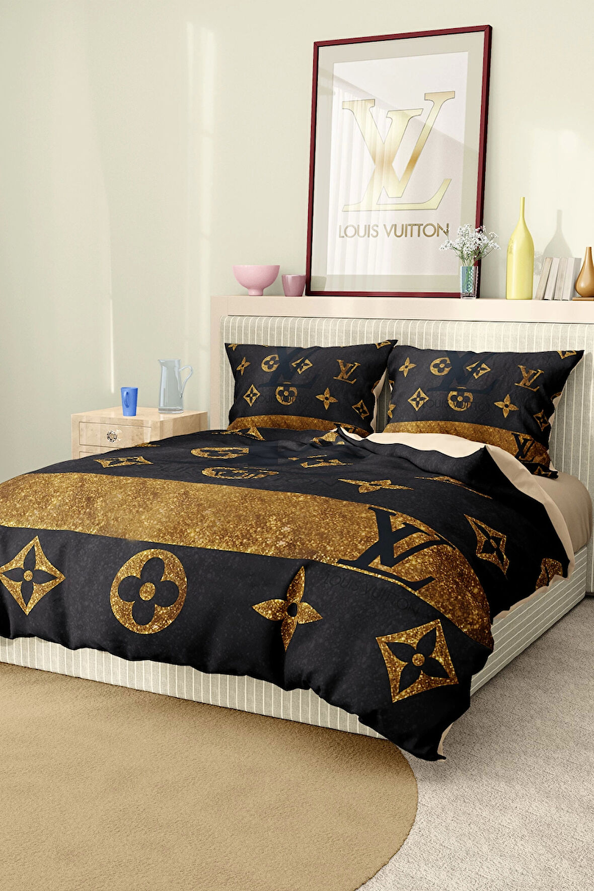 Marka Nevresim Takımı Çift Kişilik Pamuklu Saten Kumaş 6 Parça 3D Dijital Baskı Duvet Cover Set