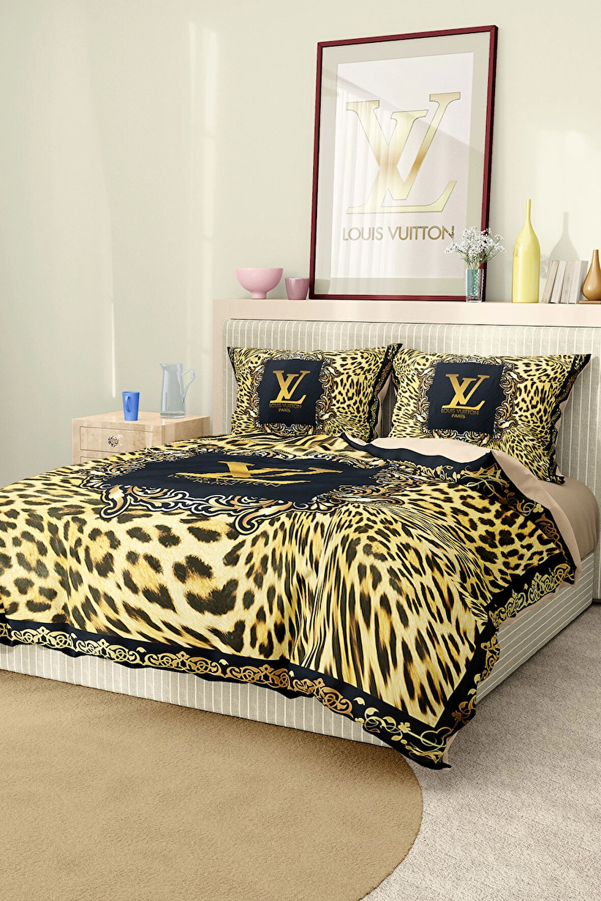 Marka Nevresim Takımı Çift Kişilik Pamuklu Saten Kumaş 6 Parça 3D Dijital Baskı Duvet Cover Set