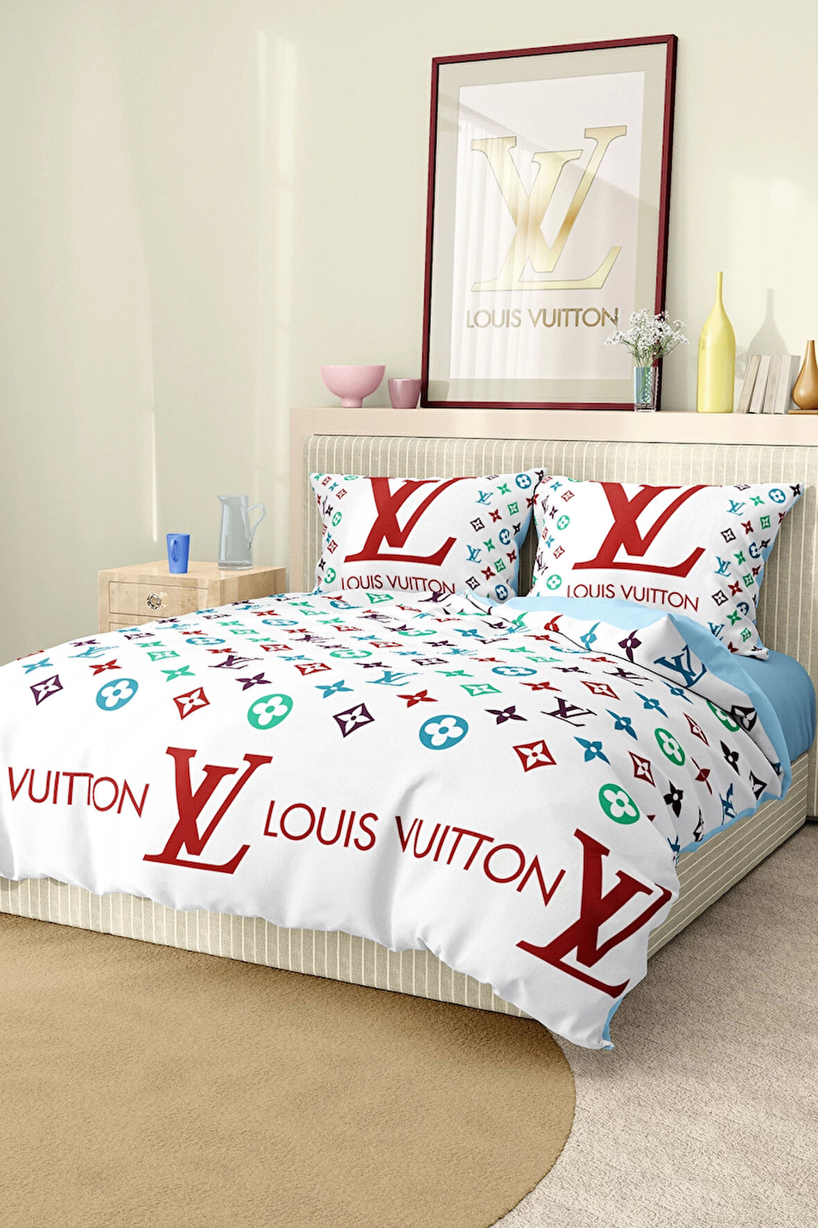 Marka Nevresim Takımı Çift Kişilik Pamuklu Saten Kumaş 6 Parça 3D Dijital Baskı Duvet Cover Set