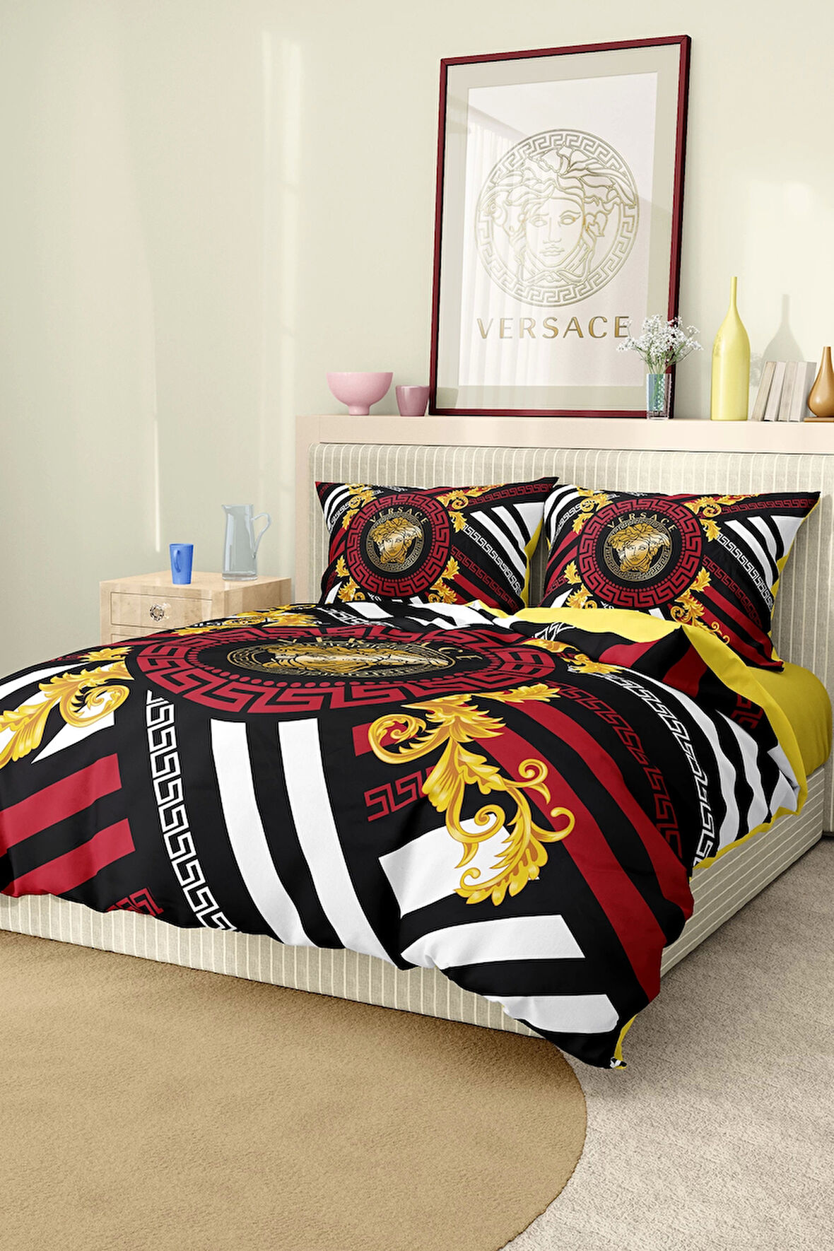 Marka Nevresim Takımı Çift Kişilik Pamuklu Saten Kumaş 6 Parça 3D Dijital Baskı Duvet Cover Set