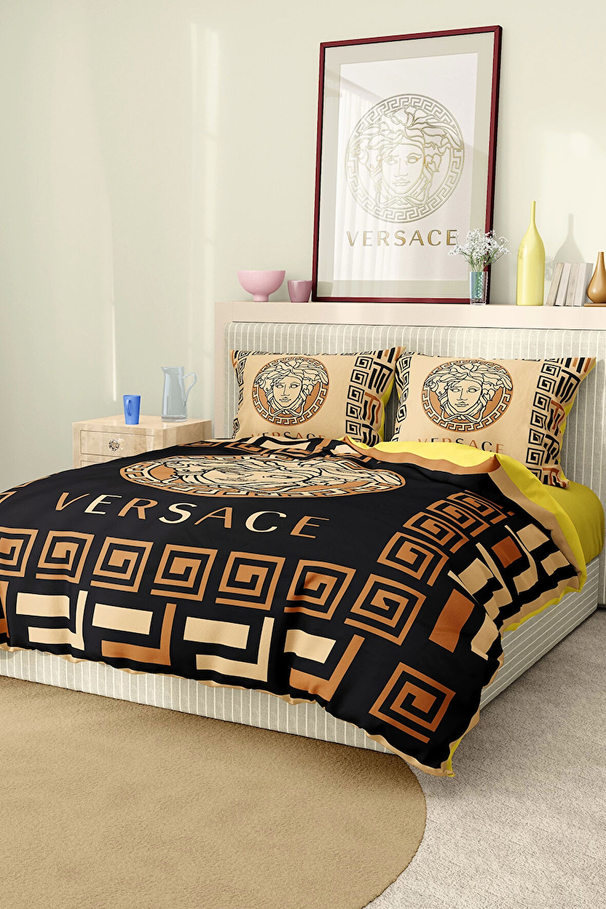 Marka Nevresim Takımı Çift Kişilik Pamuklu Saten Kumaş 6 Parça 3D Dijital Baskı Duvet Cover Set