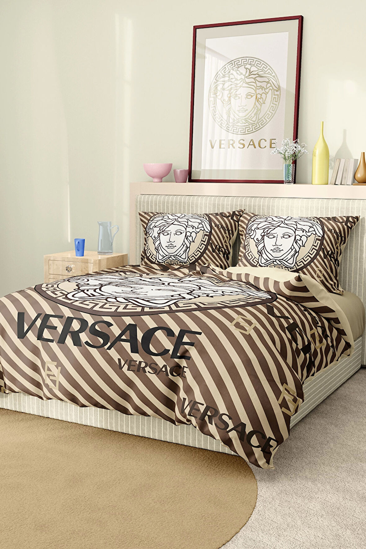 Marka Nevresim Takımı Çift Kişilik Pamuklu Saten Kumaş 6 Parça 3D Dijital Baskı Duvet Cover Set