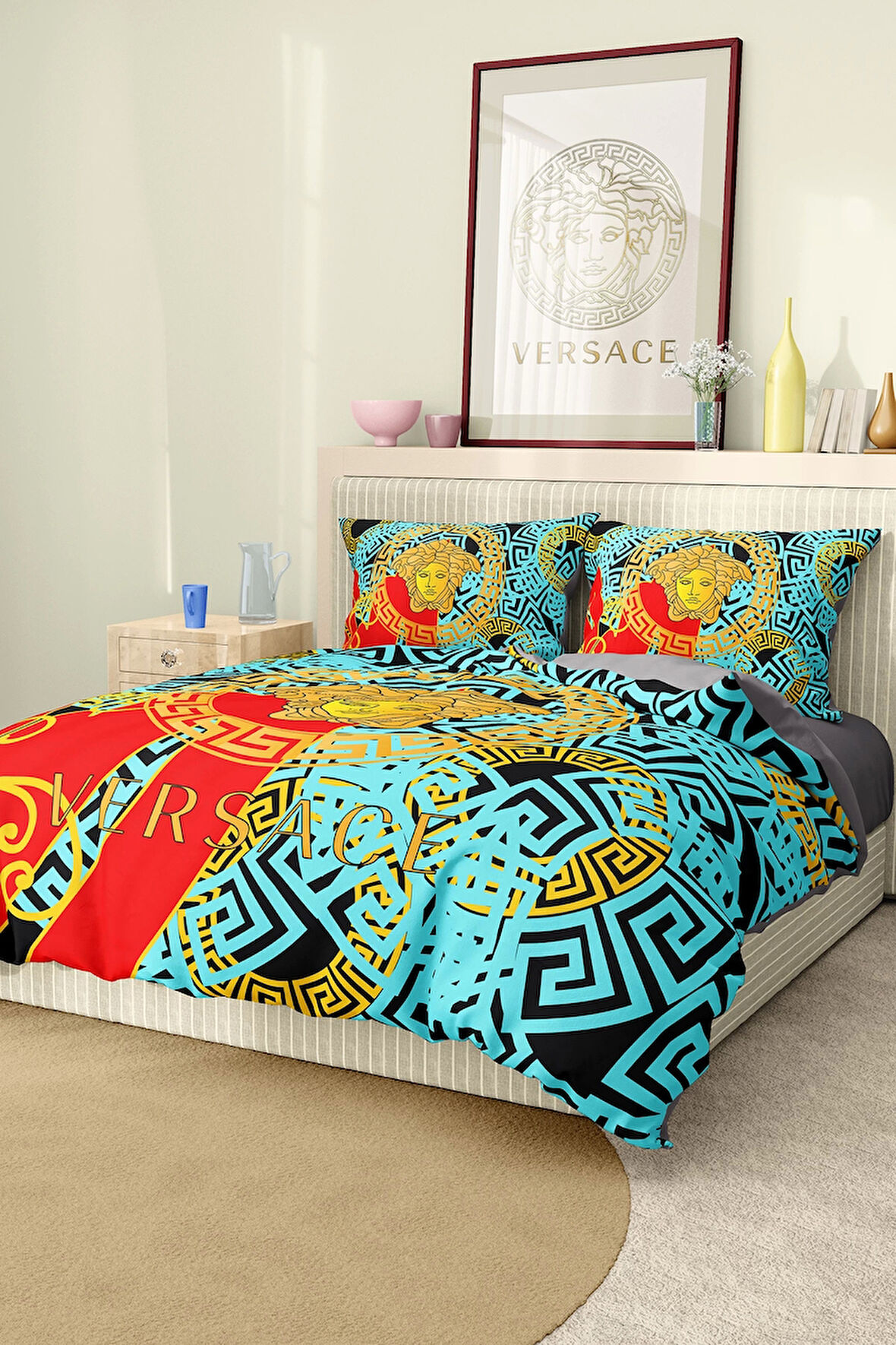 Marka Nevresim Takımı Çift Kişilik Pamuklu Saten Kumaş 6 Parça 3D Dijital Baskı Duvet Cover Set