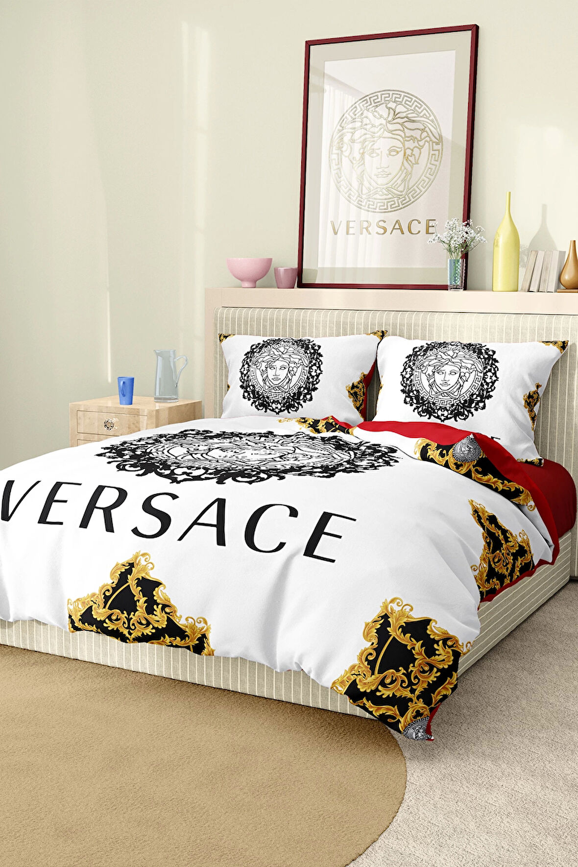 Marka Nevresim Takımı Çift Kişilik Pamuklu Saten Kumaş 6 Parça 3D Dijital Baskı Duvet Cover Set