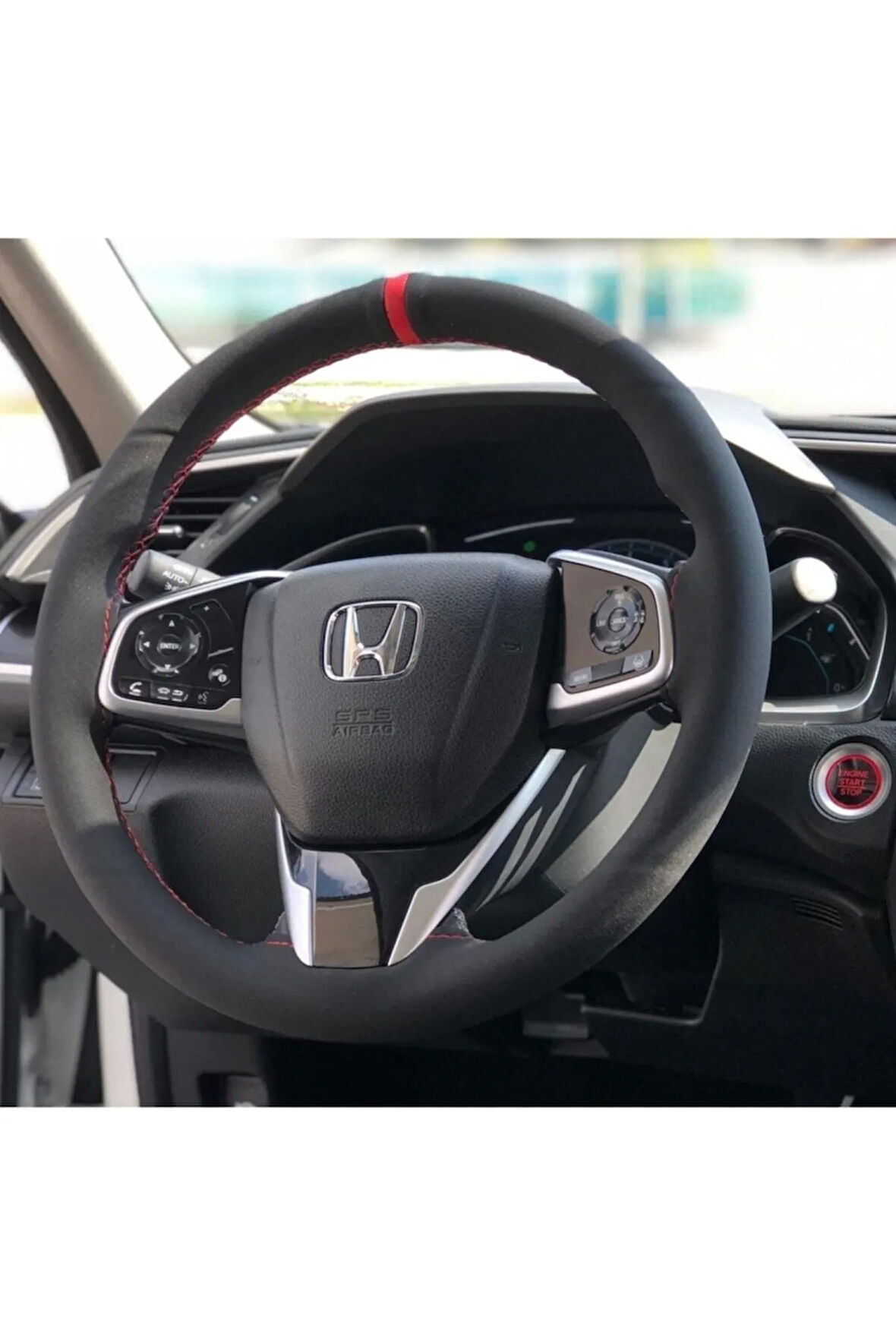 Honda Civic Fc5 Kırmızı Yüzüklü Nubuk Alcantara Deri Direksiyon Kılıfı