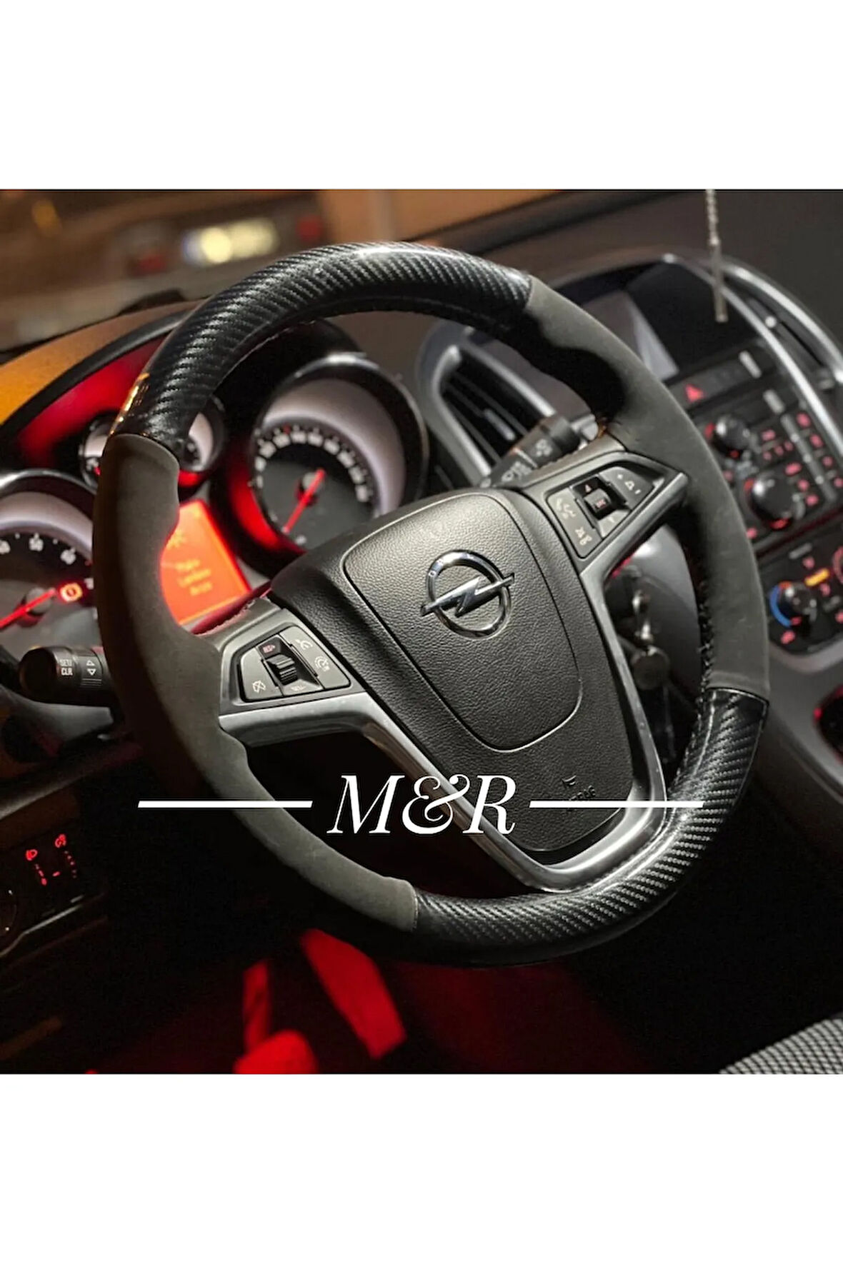 Opel Astra J Kasa Kristal Karbon 5D Nubuk Orijinal Kaplama Deri Direksiyon Kılıfı