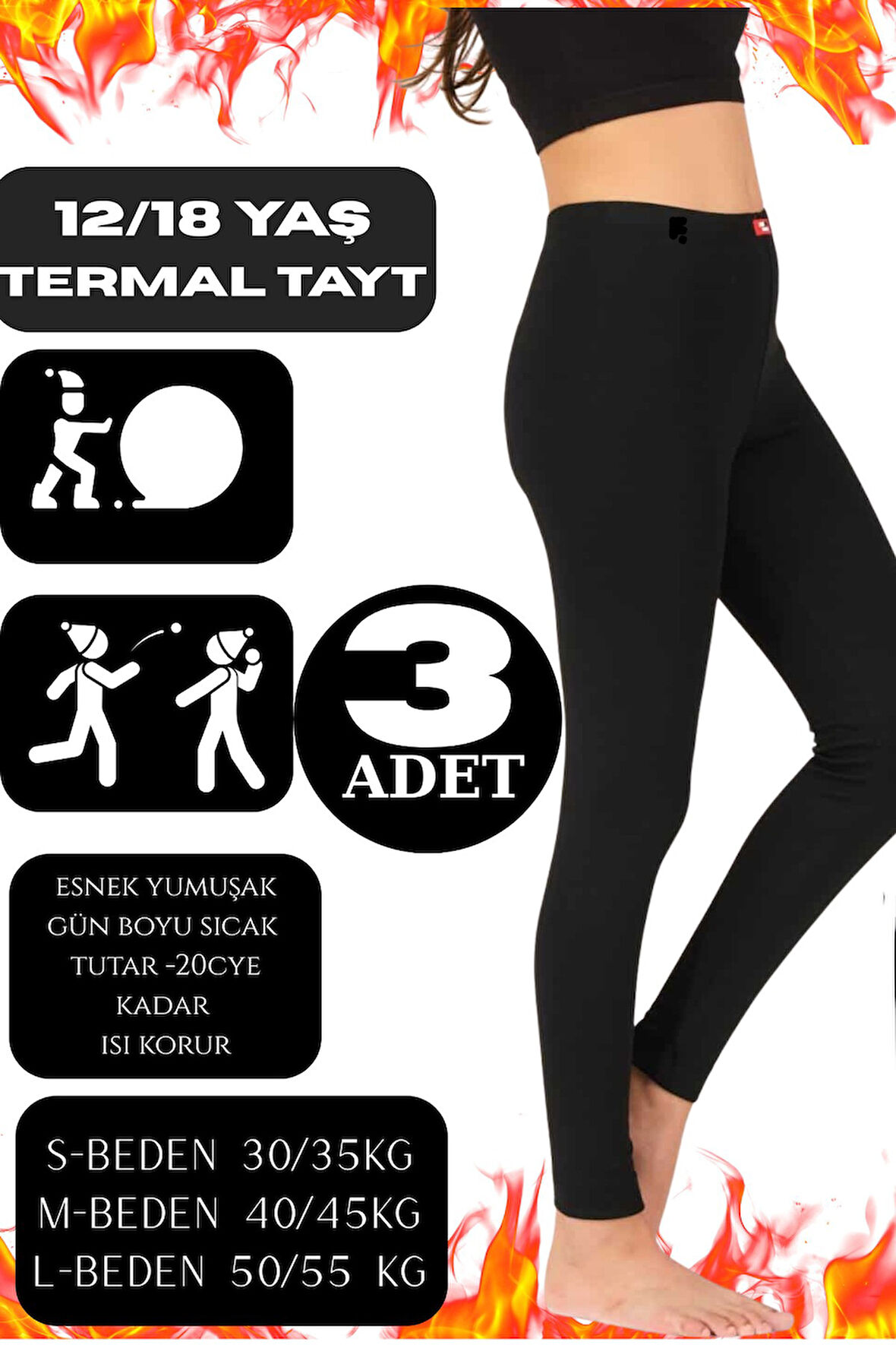 Kız Çocuk Termal Tayt – Kışlık, İçi Polarlı, Sıcak Tutan, Esnek ve Rahat 3 Adet