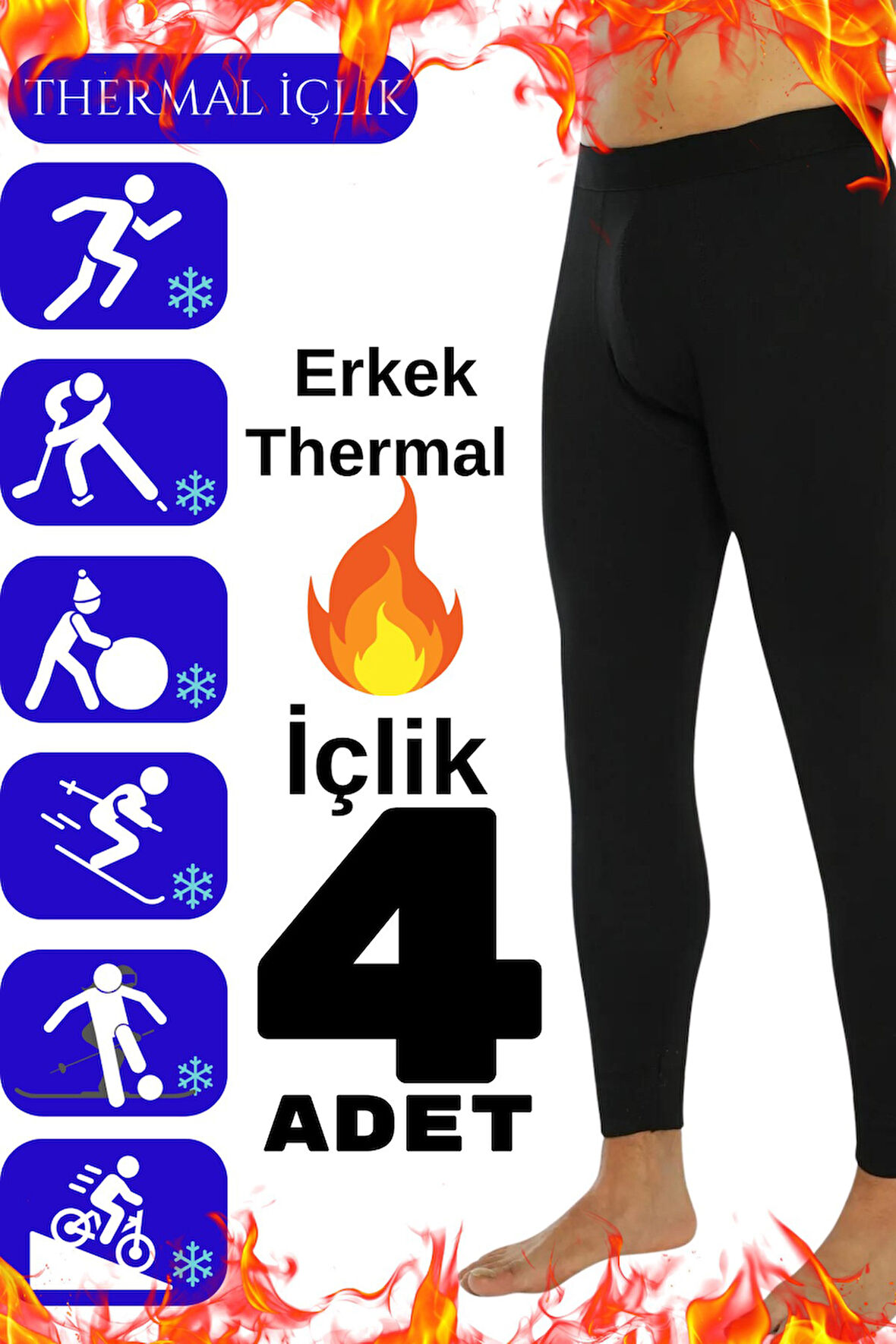Erkek Termal İçlik Siyah İçi Polar Kışlık Tayt 4 Adet
