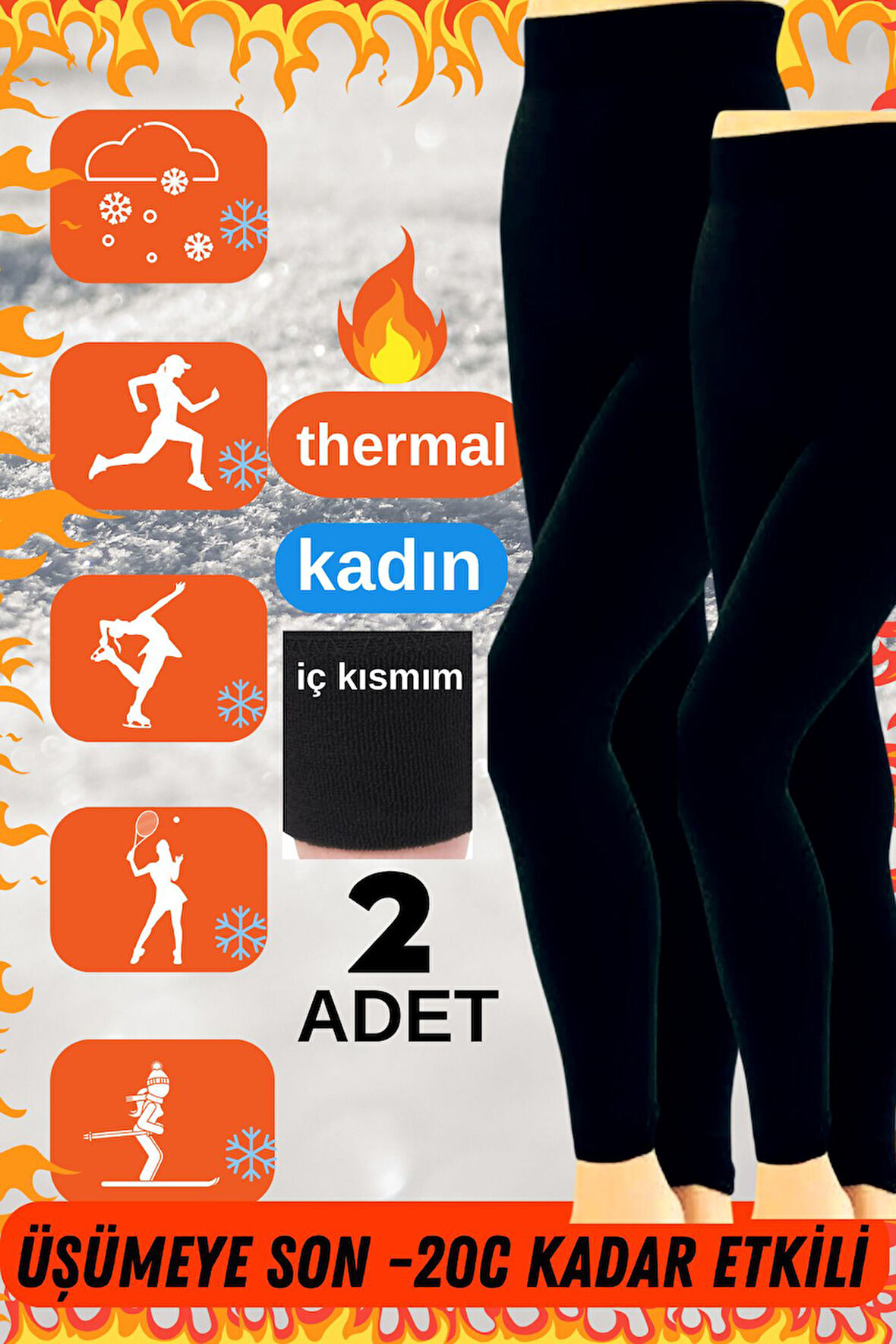 2Li Termal Kışlık Kadın Siyah Termal İçi Polar Termal Tayt Çorap