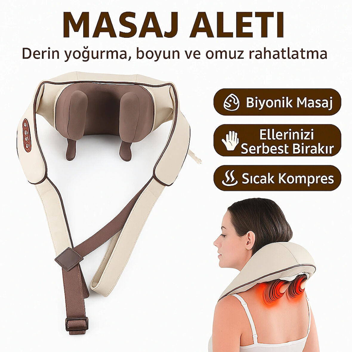 Isıtmalı Yoğurma Masaj Aleti Boyun, Omuz ve Sırt İçin Elektrikli Masaj Cihazı