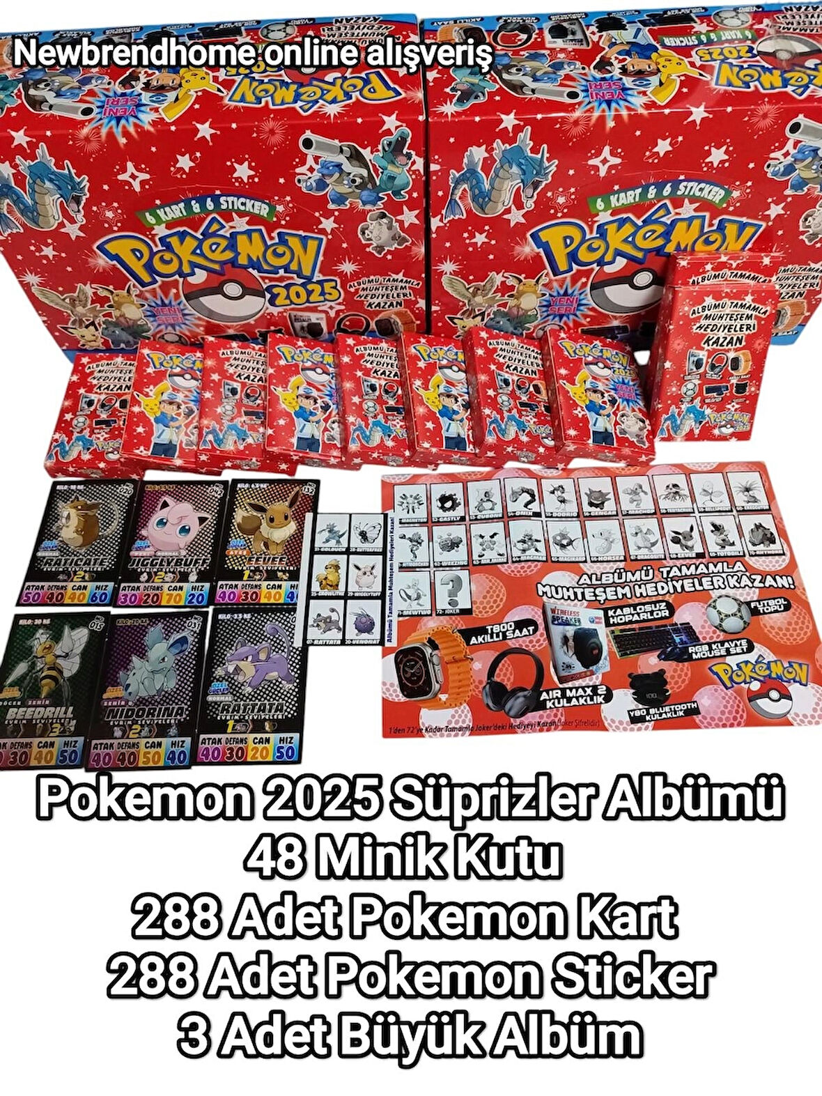 Pokemon 2025 Sürpriz Hediyeler Albümü (48 Minik Kutu 288 Adet Kart 288 Adet Sticker 3 Adet  Albüm)