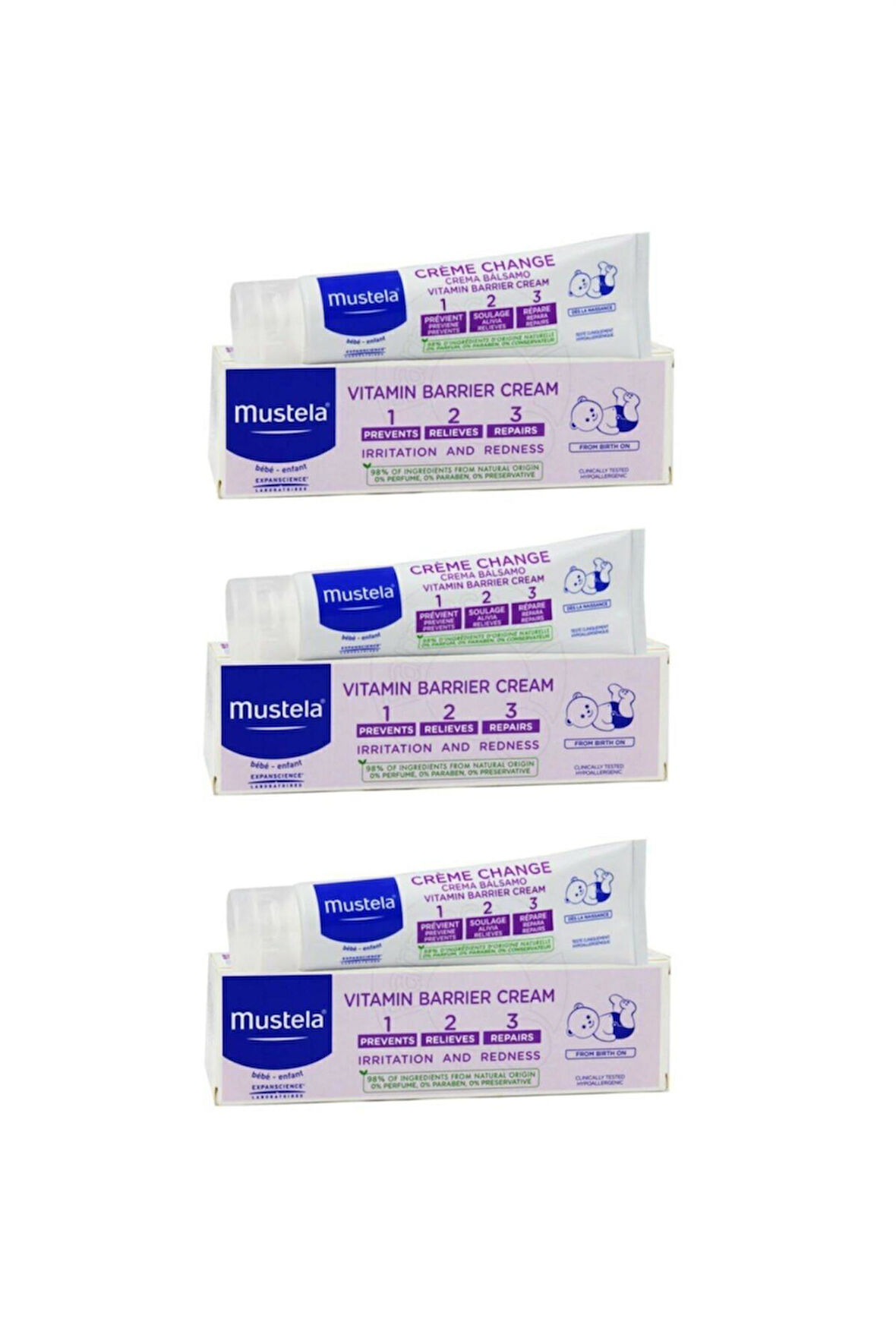 Mustela Vitamin Barrier Cream 1.2.3 Pişik Kremi 50 ml 3 Adet