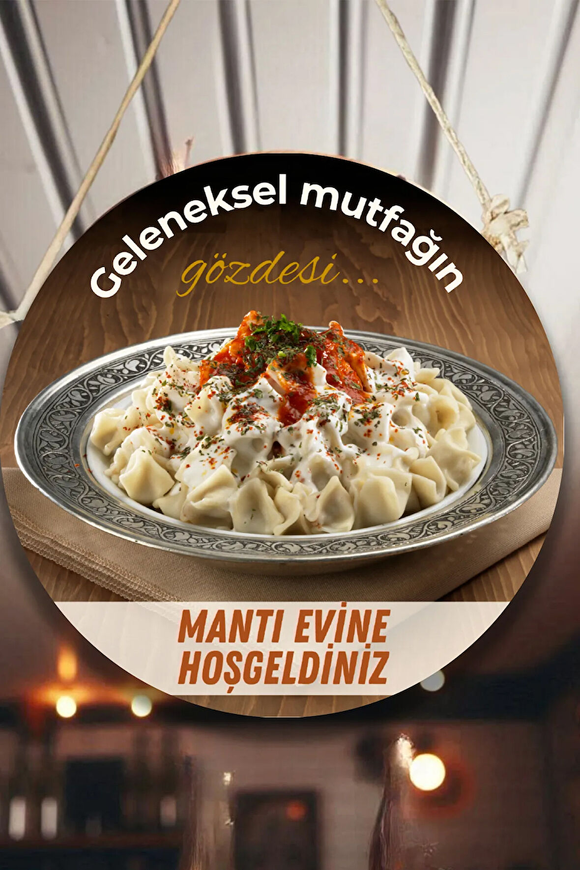 Mantı Salonu için Çift Taraflı Hoşgeldiniz Karşılama Tabelası, Mantı Dükkan Kapı Duvar  Tablo Süsü