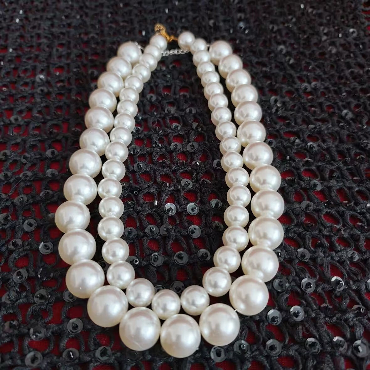 Nurtakı Beyaz incili Çift küçük büyük boy kolye seti