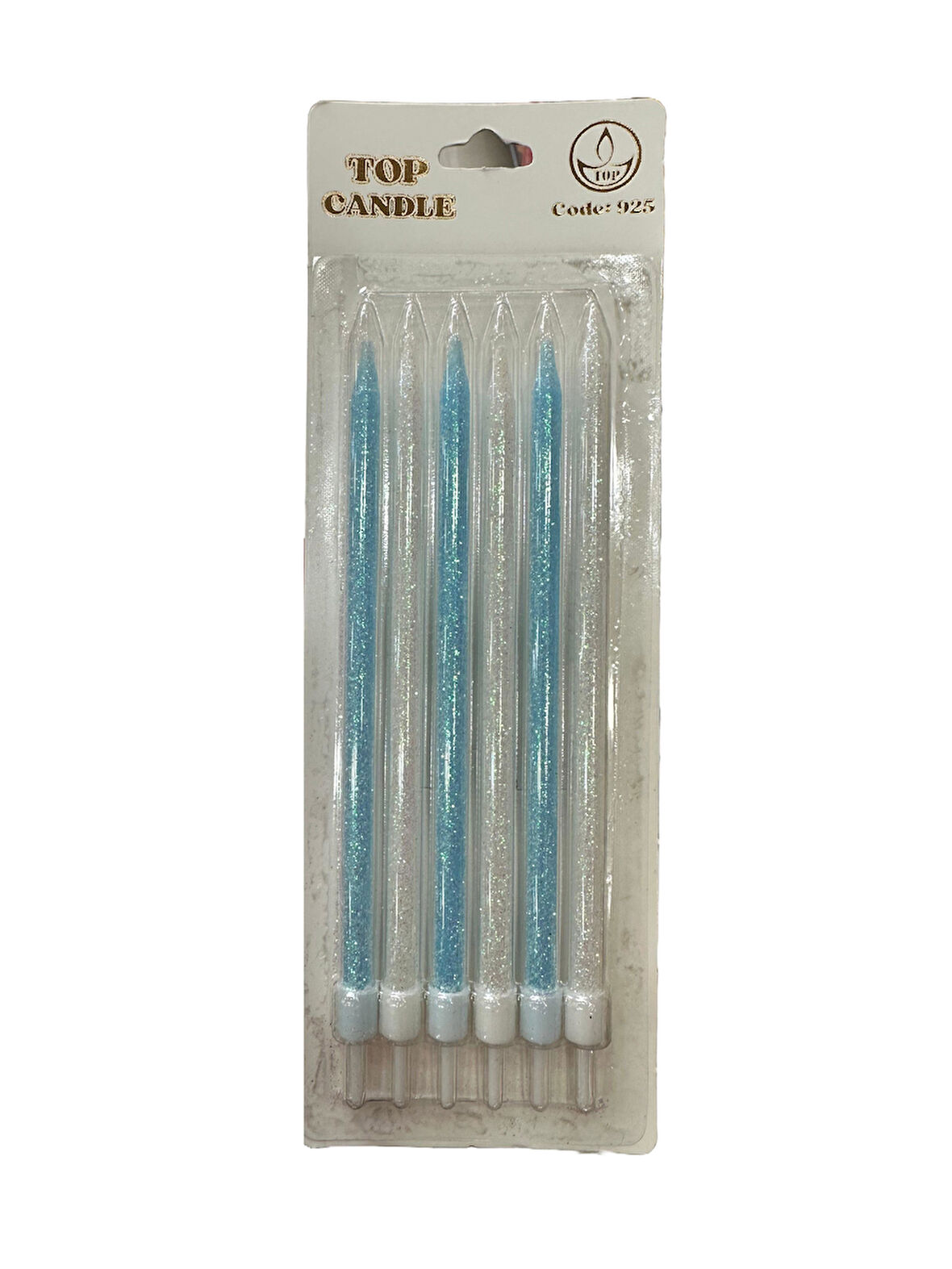 Simli Doğum Günü Parti Süs Pasta Mumu - Mavi / Beyaz- 15 Cm. - 6 Adetlik Paket