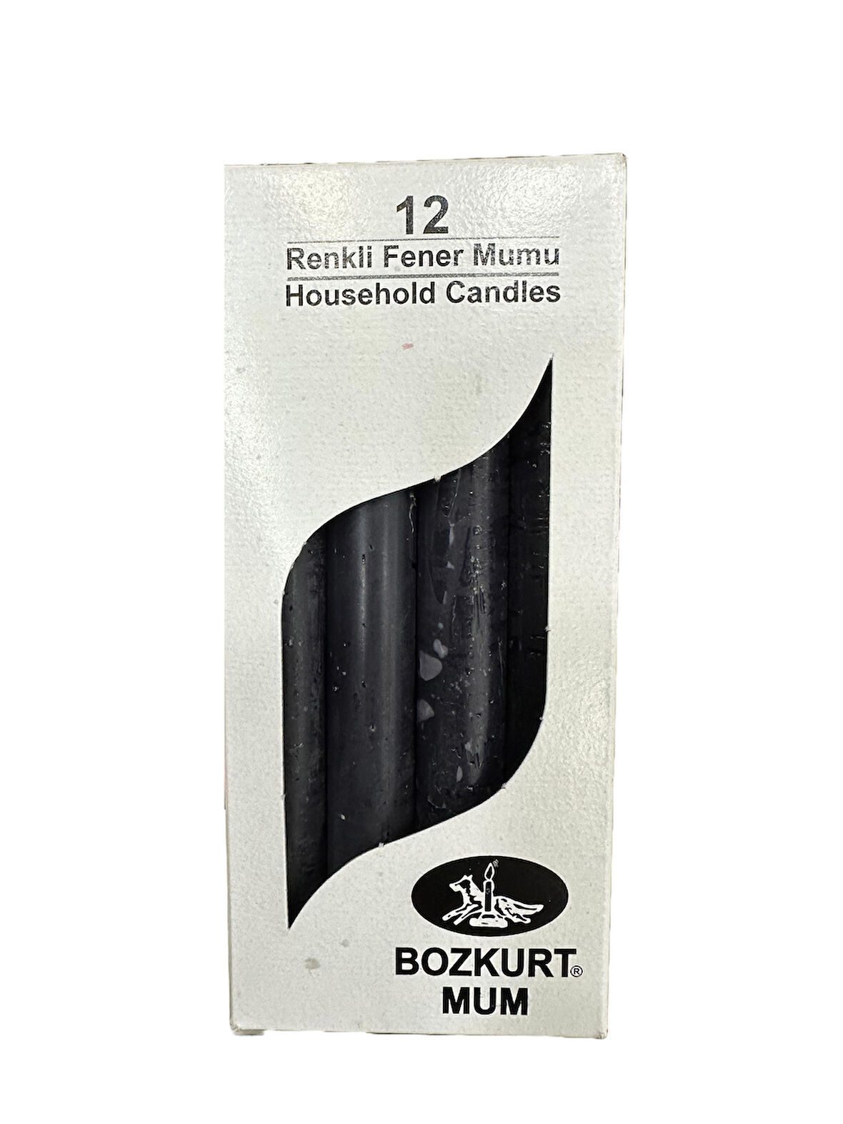 Bozkurt Konik Şamdan Mum Fener Mumu - Siyah - 14 Cm. - 12 Adetlik Paket