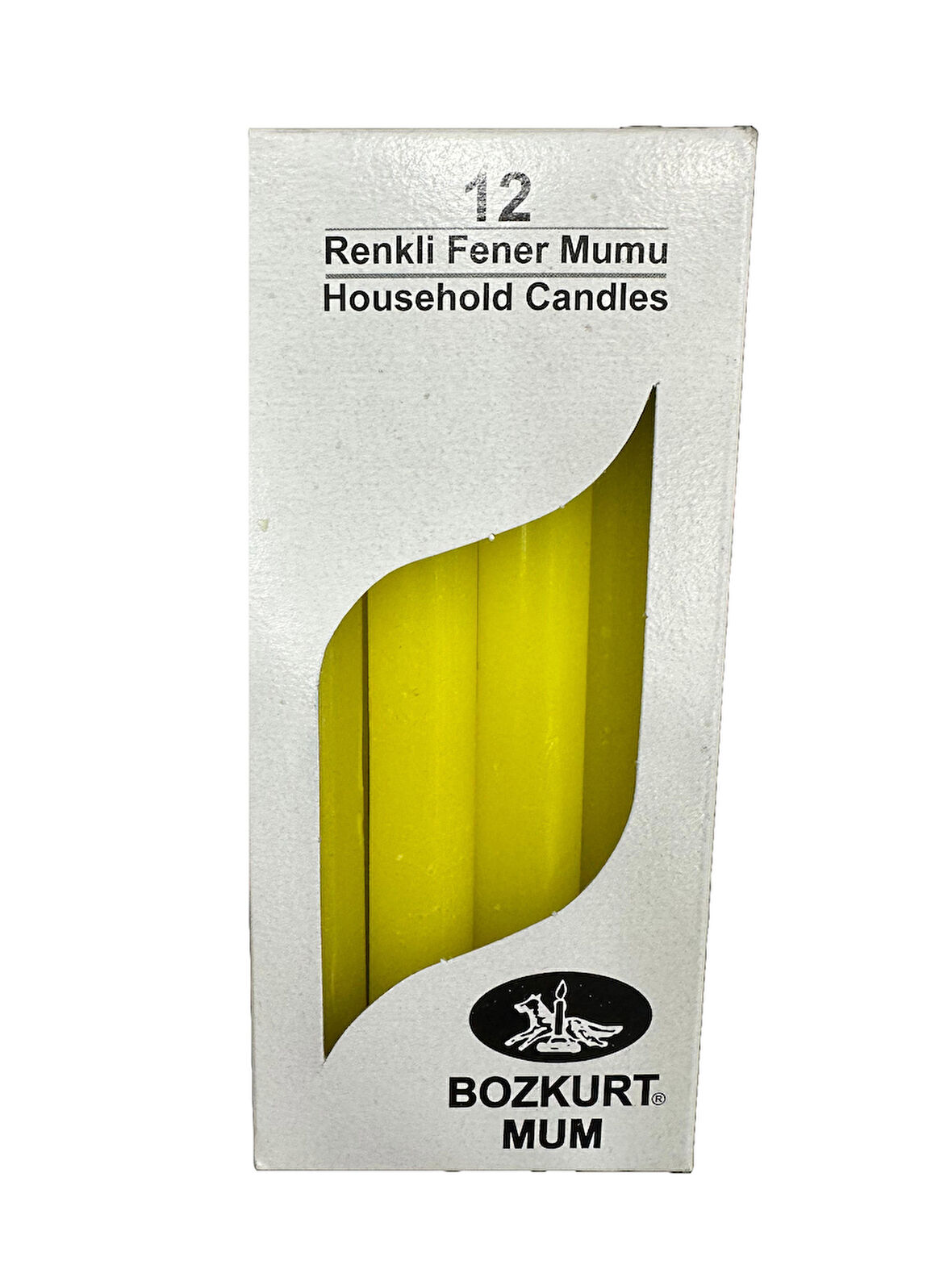Bozkurt Konik Şamdan Mum Fener Mumu - Sarı - 14 Cm. - 12 Adetlik Paket
