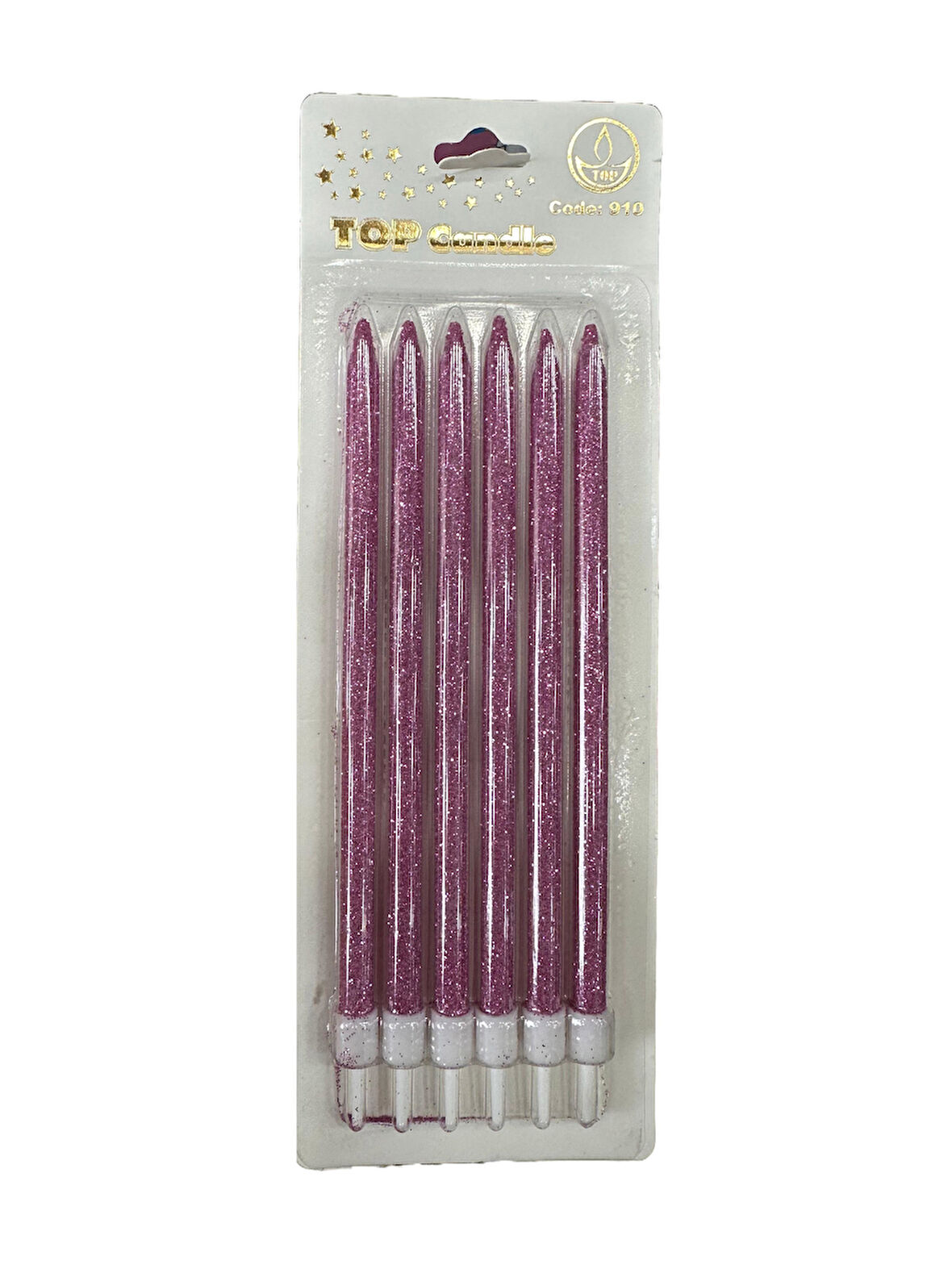 Simli Doğum Günü Parti Süs Pasta Mumu - Pembe - 15 Cm. - 6 Adetlik Paket