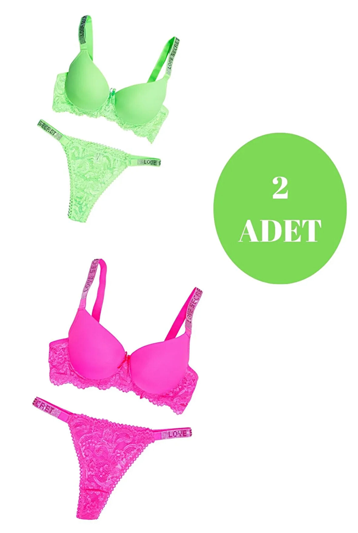 murays kadın 2 li taşlı neon sütyen takım
