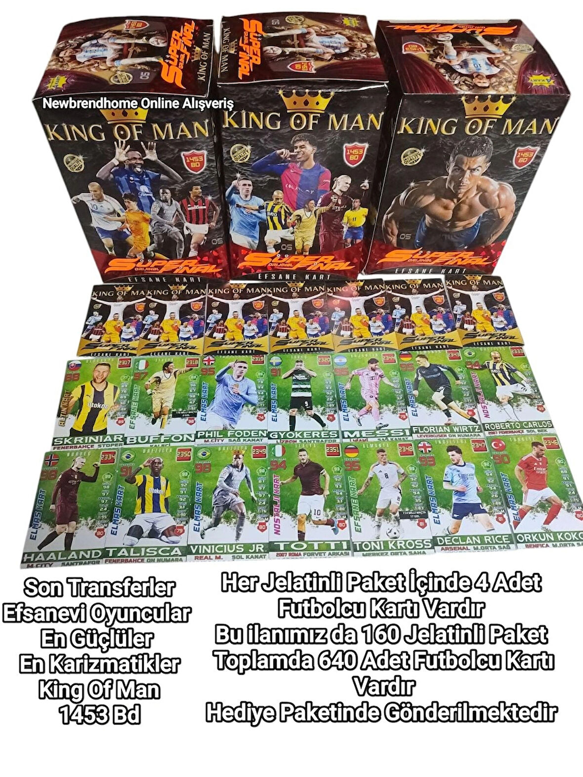King Of Man Süper Final (160 Jelatin 640 Adet Futbolcu Kartı) Son Transferler Efsaneler 1453 BD Oyun Kağıtları