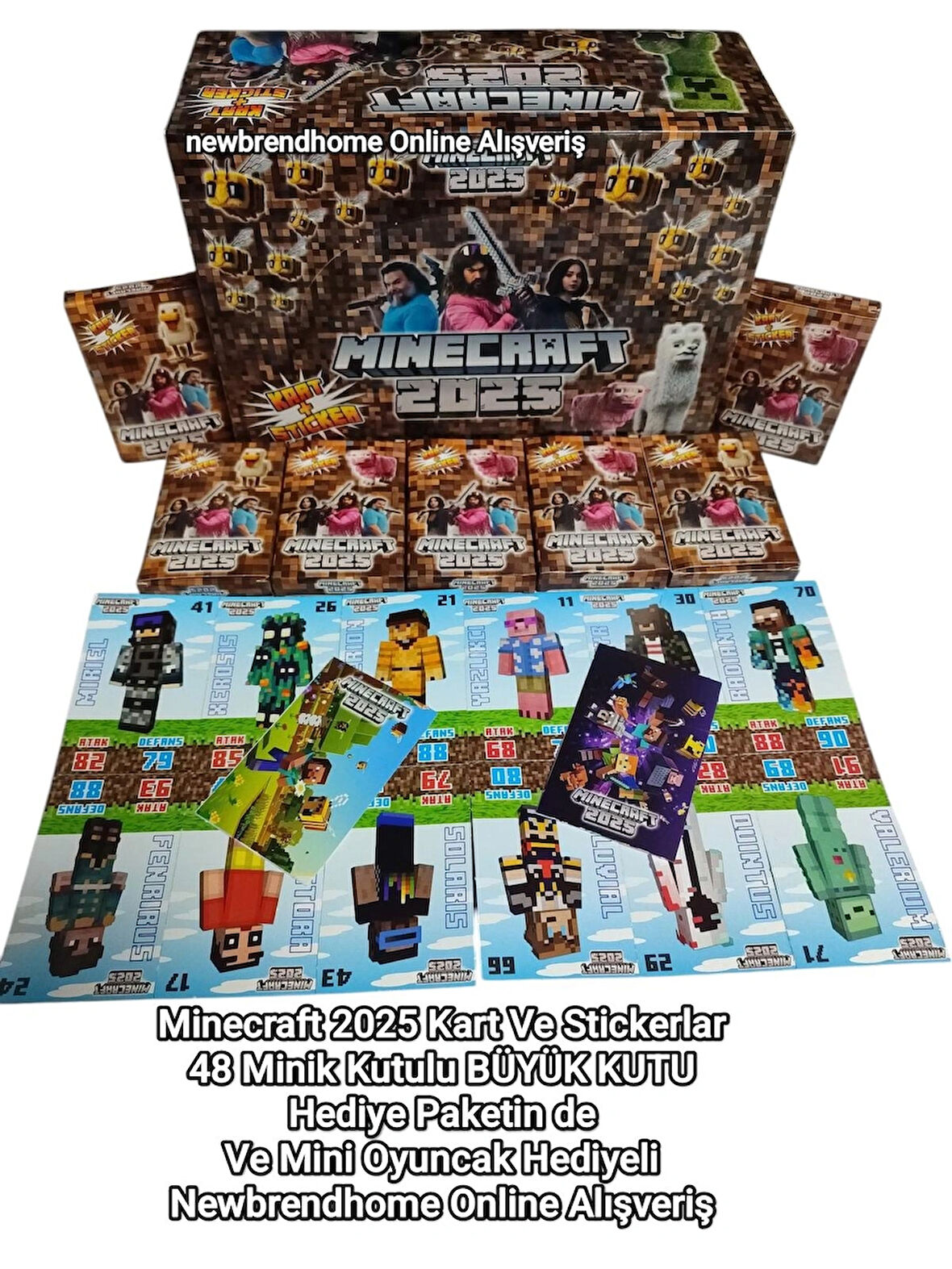 Minecraft 2025 Kart+Sticker (48 Mini Kutu) Hediye Paketinde Ve Mini Oyuncak Hediyeli Oyun Kağıtları