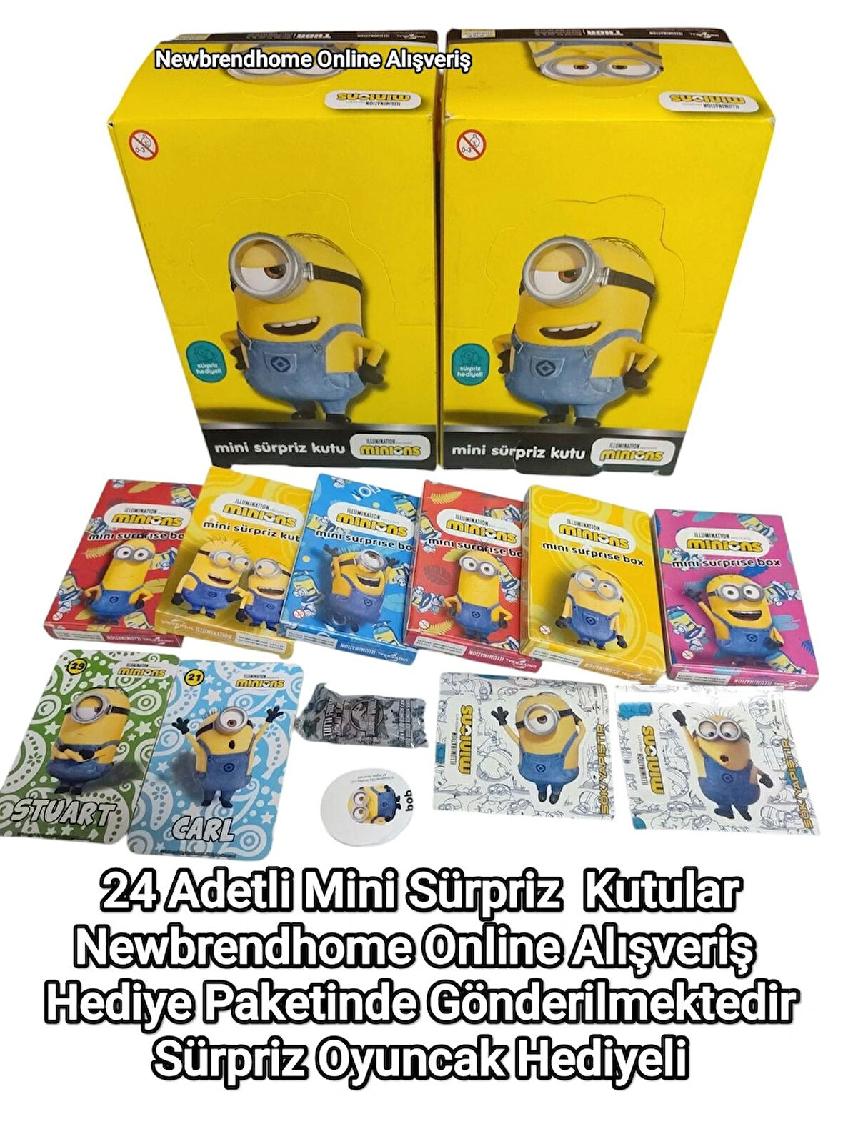 Mini Sürpriz Kutular (24 Adet Mini Sürpriz Kutuları) Minions Oyun Karakter Kartları Ve Sticker