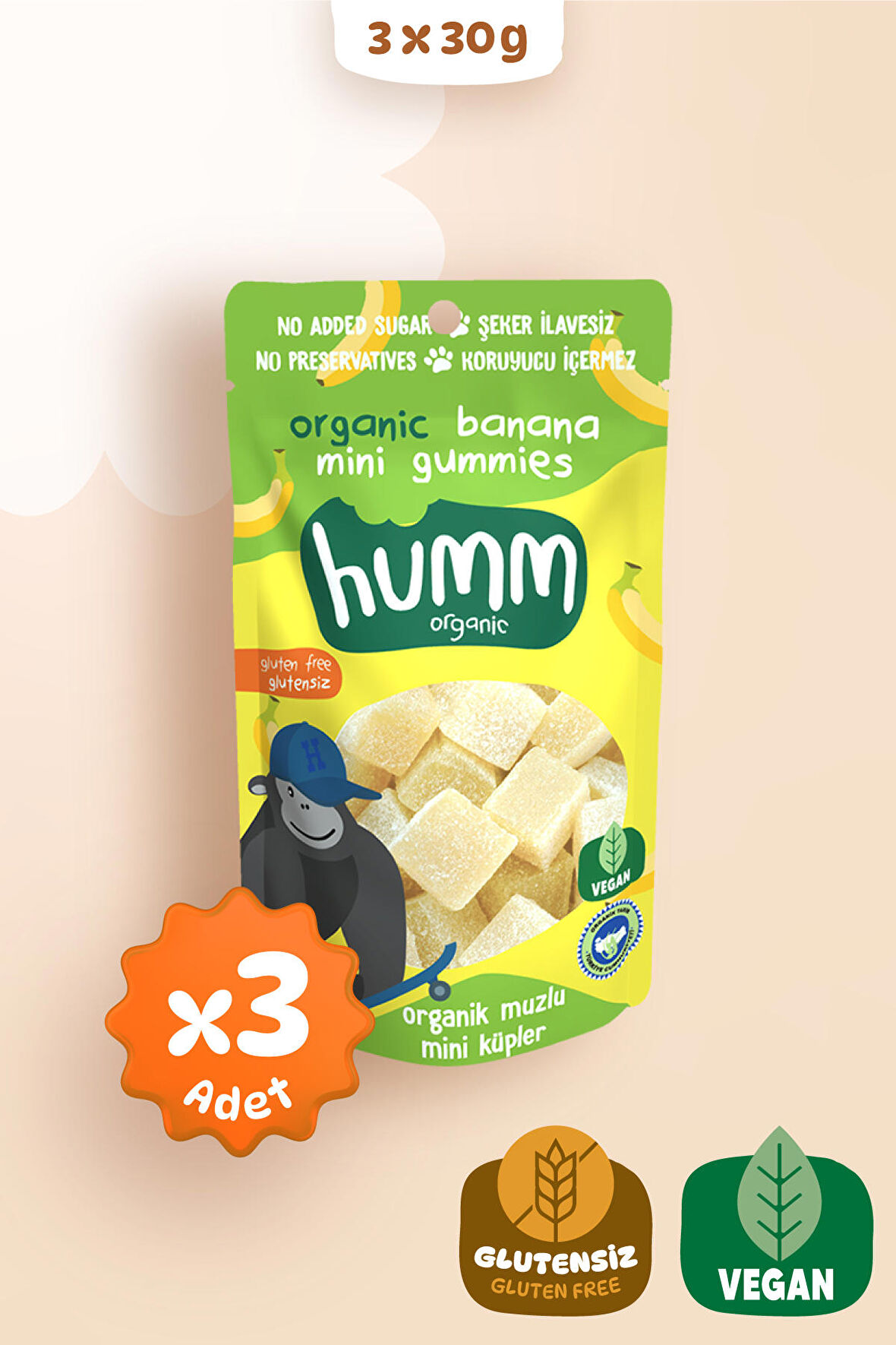 Organik Glutensiz Vegan Muzlu Mini Küpler 30g X 3 Adet