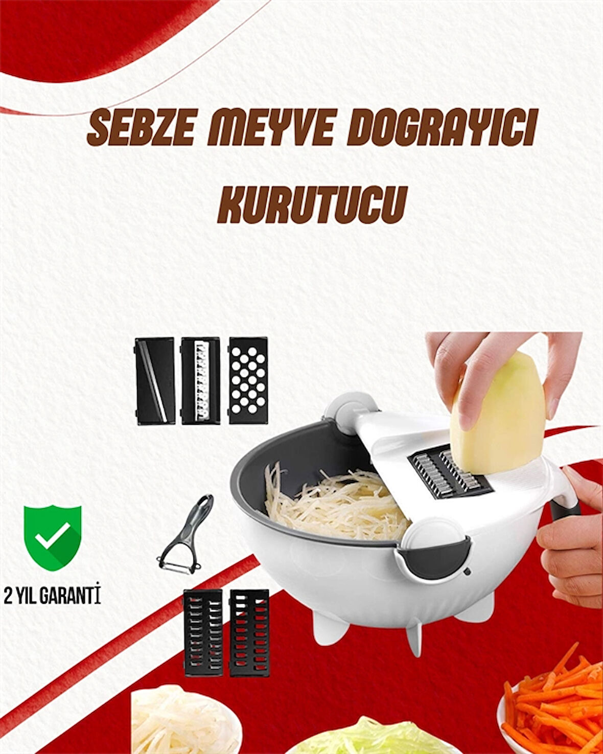 Süzgeçli Çok Fonksiyonlu Döner Rende ve Doğrayıcı