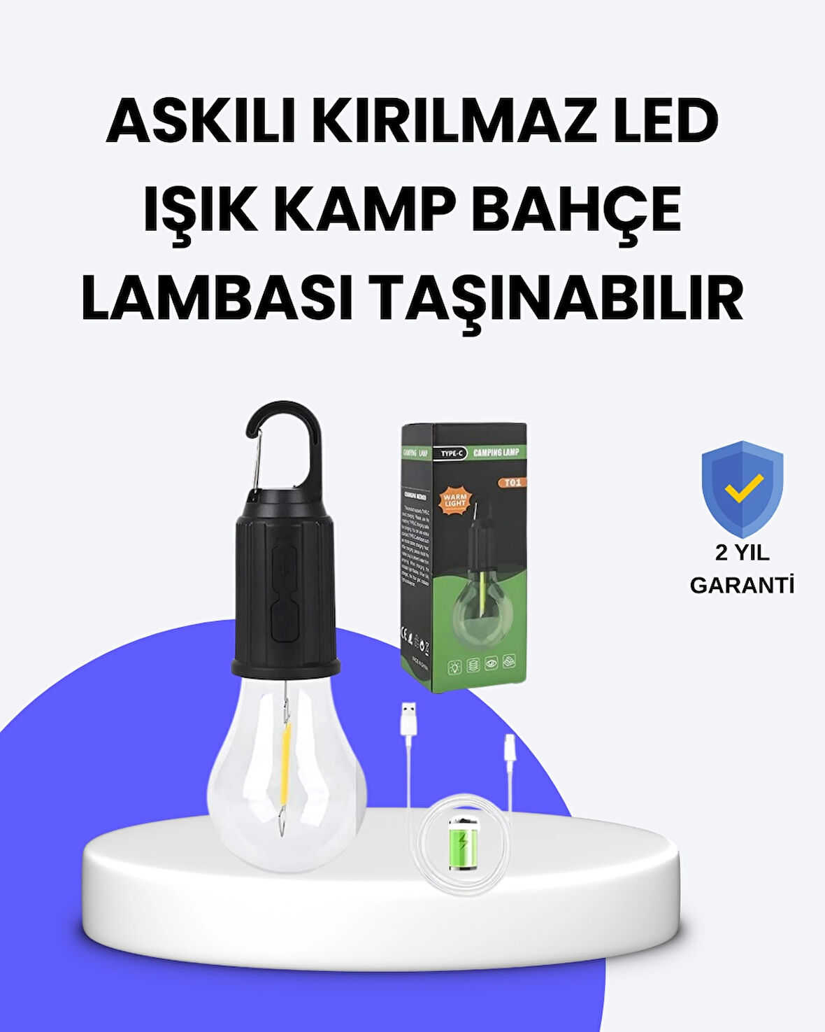 C Tipi Şarjlı Asılabilir Kamp Feneri