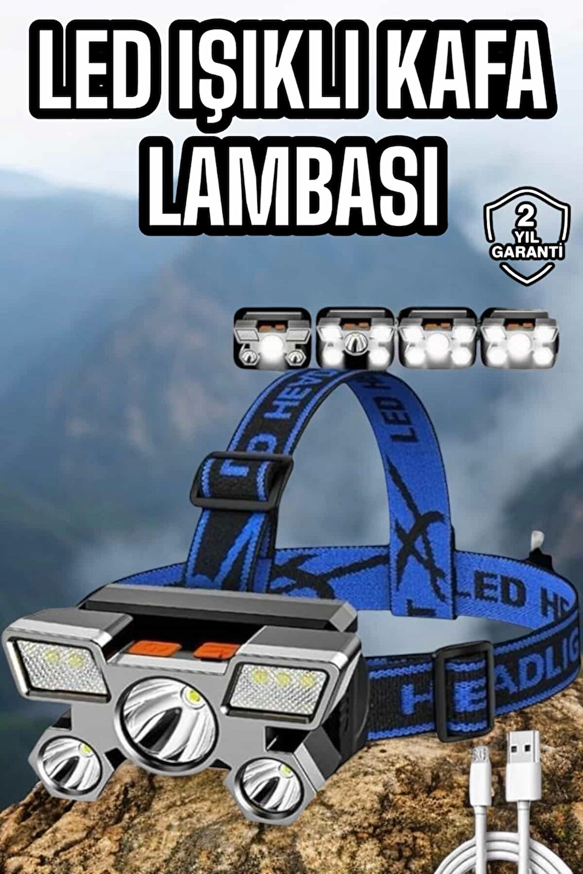 Balıkçı Kafa Lambası Led Işık 4 Farklı Mod Esnek ve Ayarlanabilir