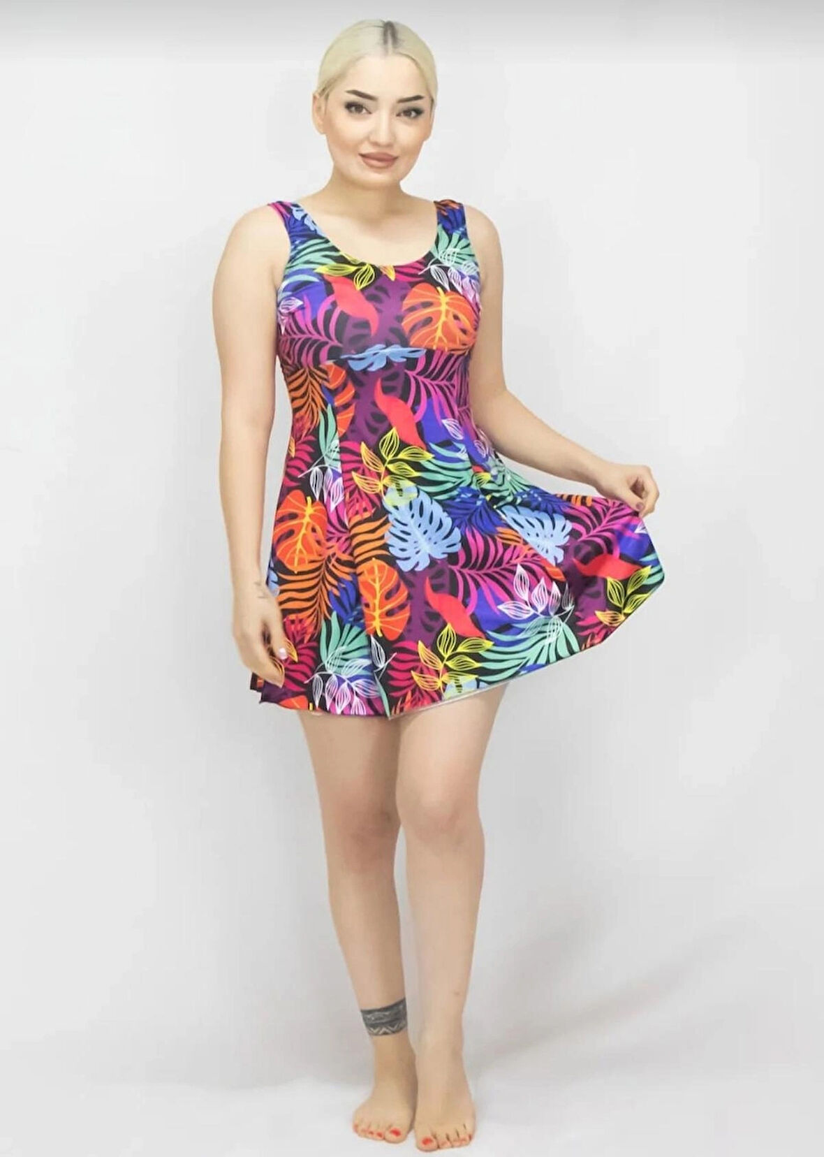  Kadın Elbise Mayo Şortlu -Desenli -Likra 38-52