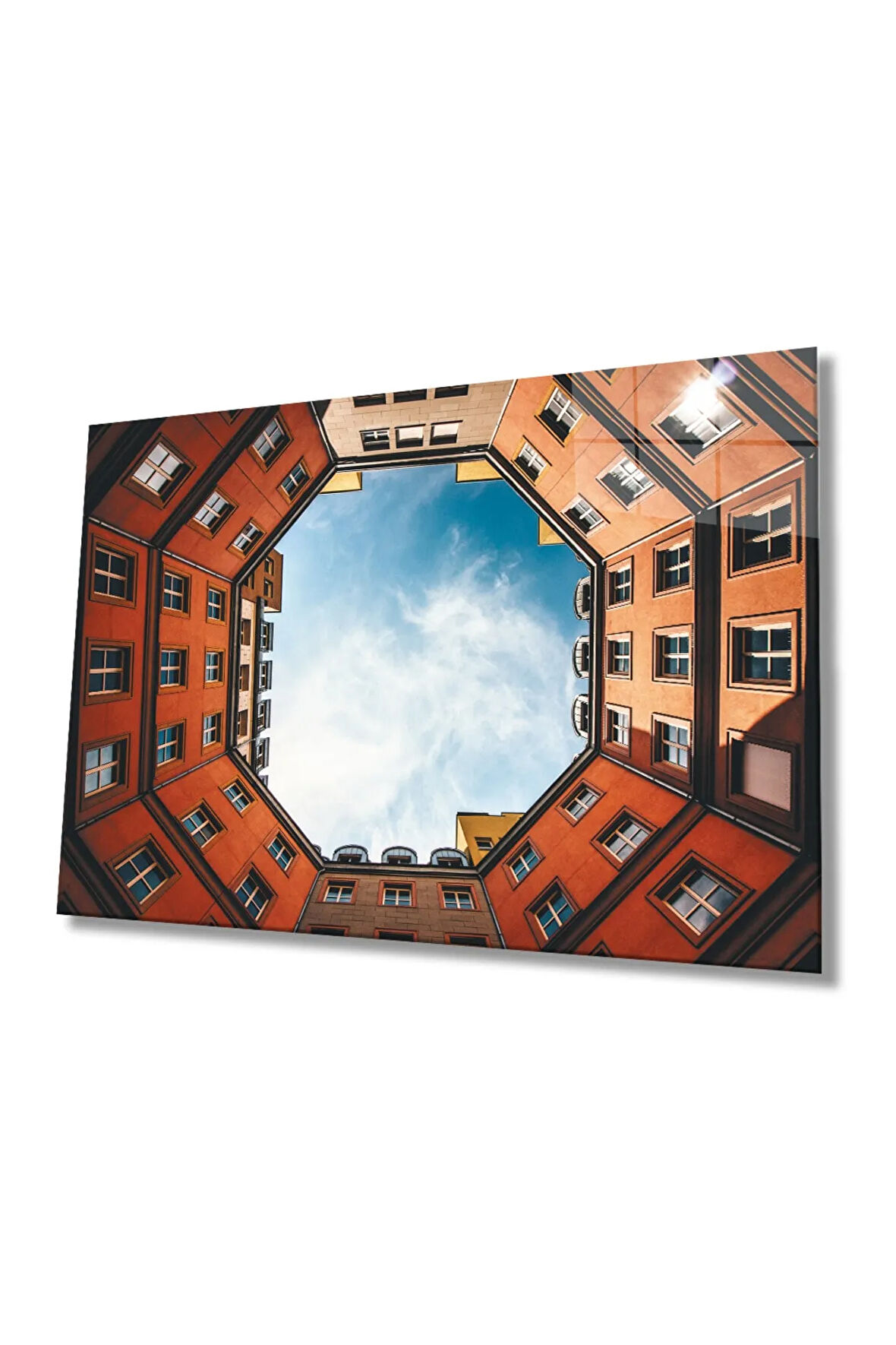  Miyrem Glasses Collection -A1^#  Geometrik Şekilli Turuncu Bina Cam Tablo, Temperli Dayanıklı Cam