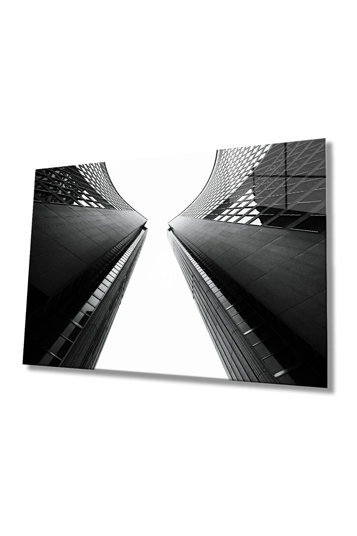  Miyrem Glasses Collection -A1^#  Siyah Beyaz Geometrik Bina Cam Tablo, Cam Tablo