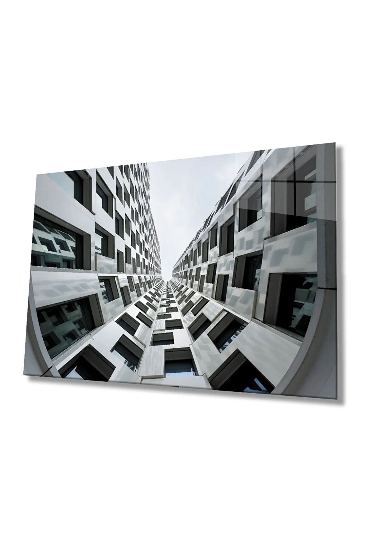  Miyrem Glasses Collection -A1^#  Geometrik Siyah Beyaz Bina Cam Tablo, Cam Tablo