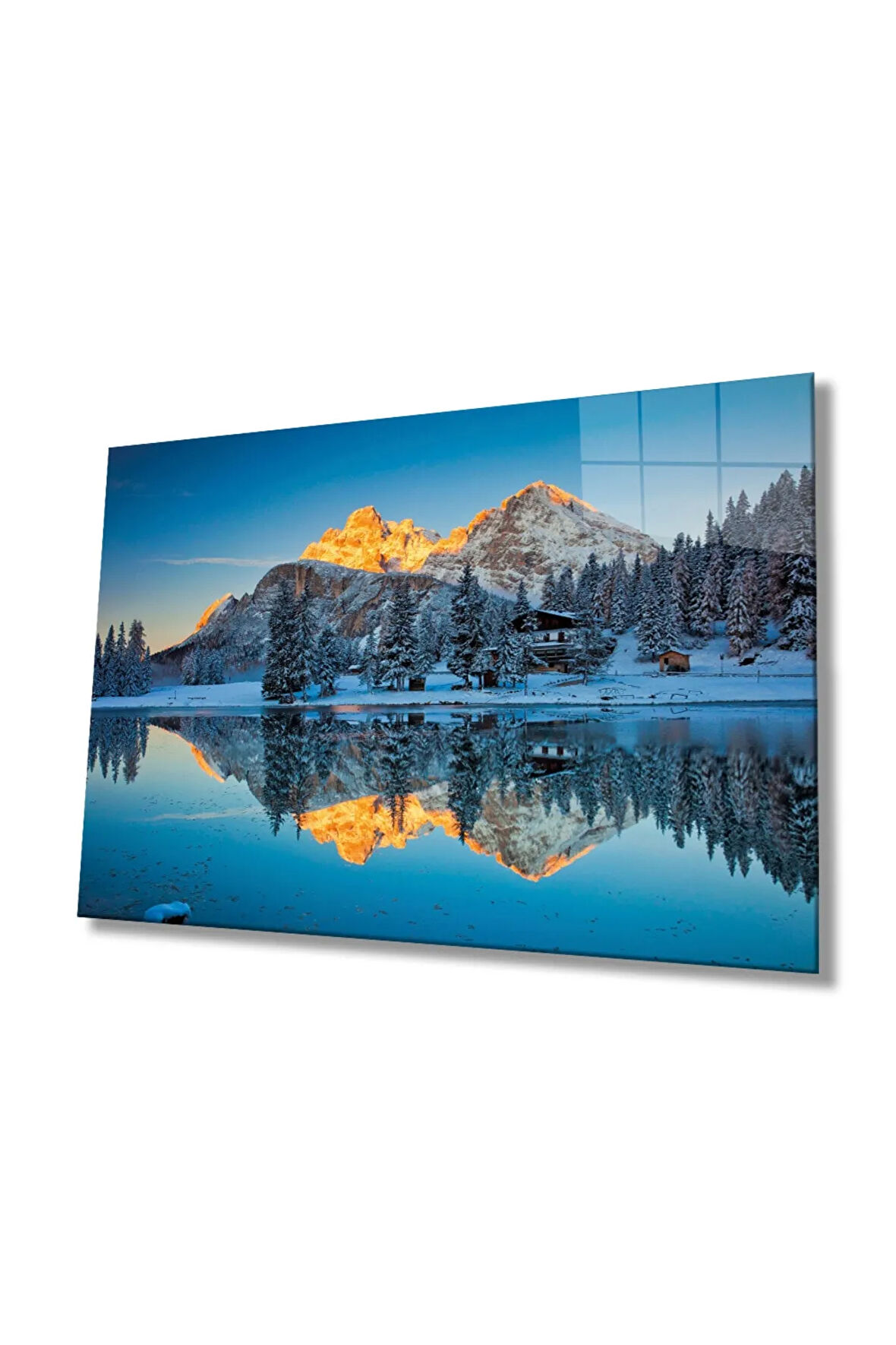  Miyrem Glasses Collection -A1^#  Mavi Dağ Yansıma Manzarası Cam Tablo