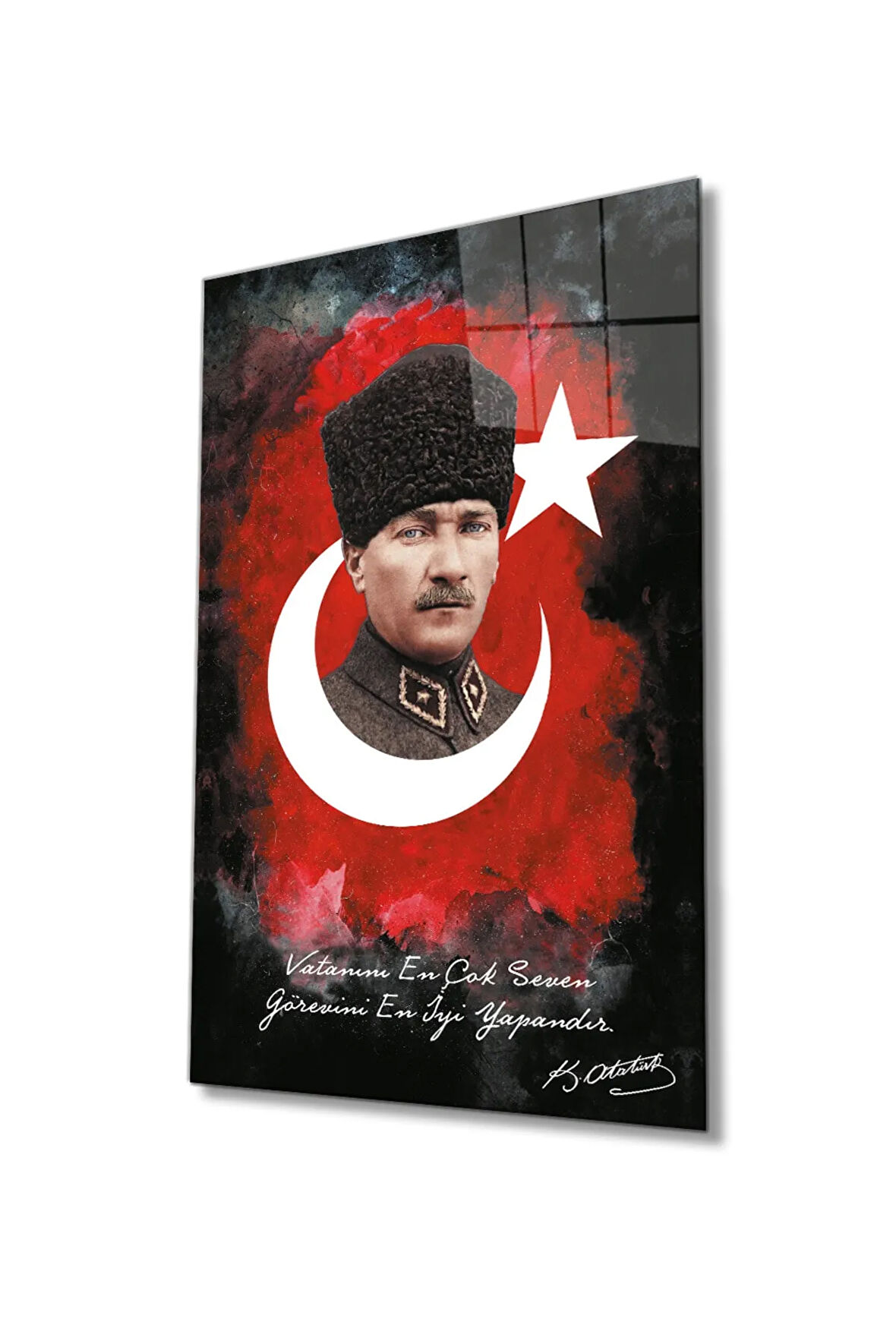  Miyrem Glasses Collection -A1^#  Özlü Sözlü Atatürk Türk Bayrağı Cam Tablo