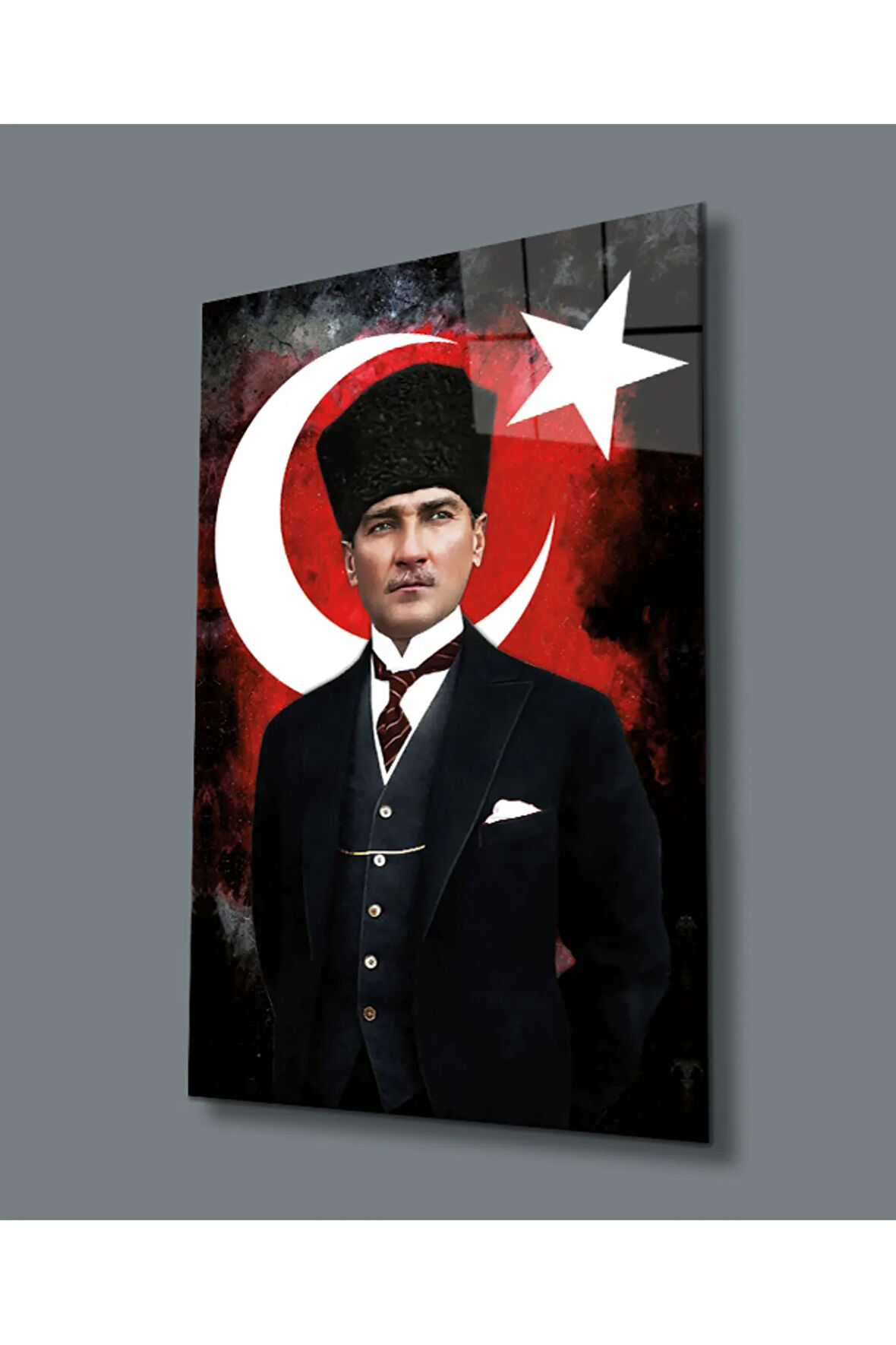  Miyrem Glasses Collection -A1^#  Atatürk ve Türk Bayrağı Uv Baskılı Cam Tablo