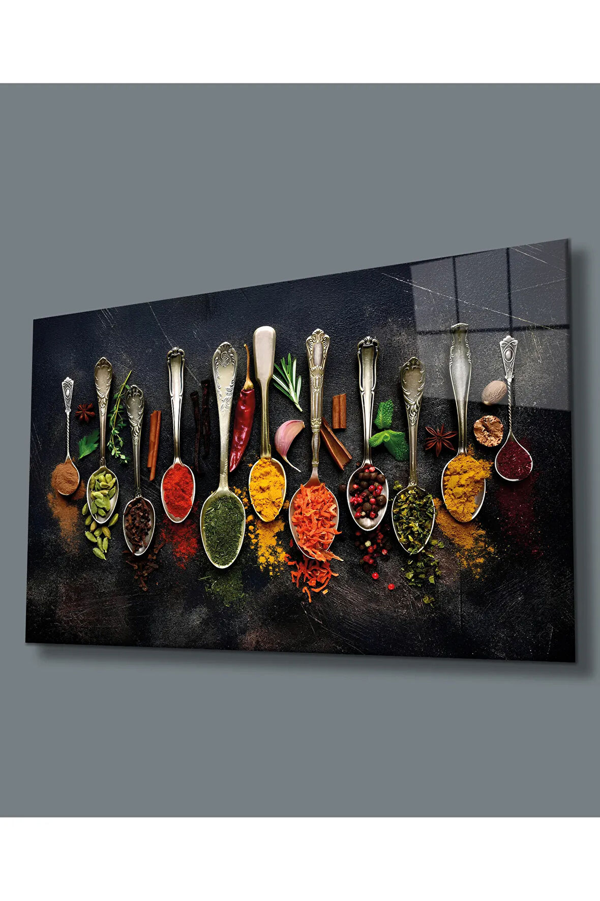  Miyrem Glasses Collection -A1^#  Baharat ve Kaşıklar Uv Baskılı Cam Tablo