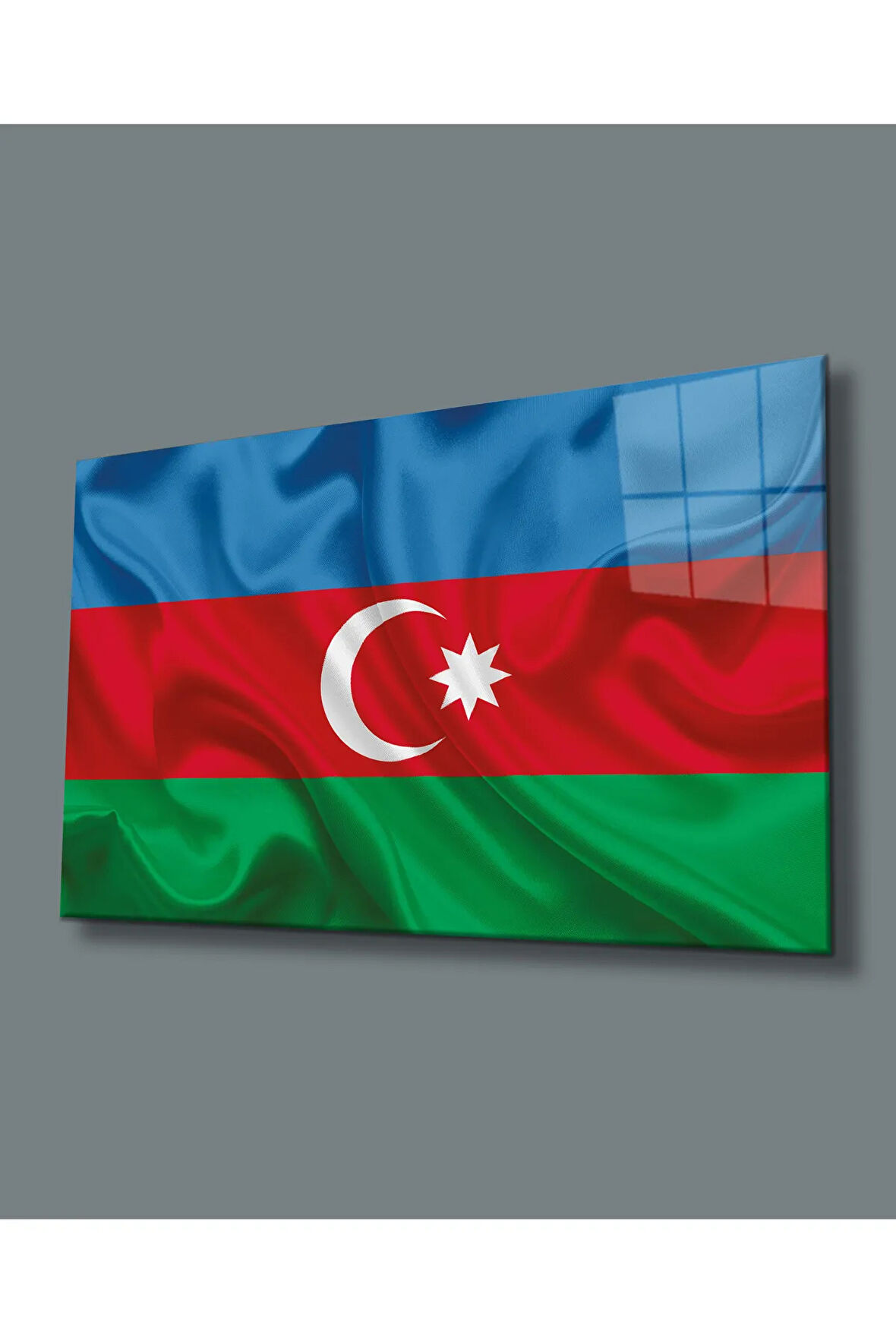 Miyrem Glasses Collection -A1^#  Dalgalı Azerbaycan Bayrağı Cam Tablo